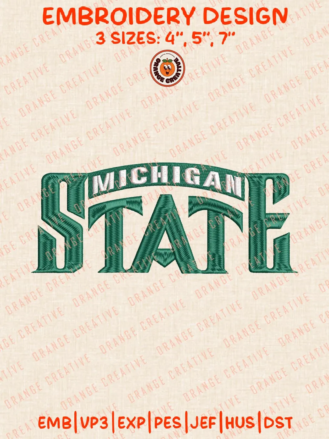 Michigan State Text Logo Embroidery Design Files, NCAA Logos Embroidery Designs, NCAA Michigan State Spartans Machine Embroidery Files, 3 Sizes, Custom Sizes, Instant Download