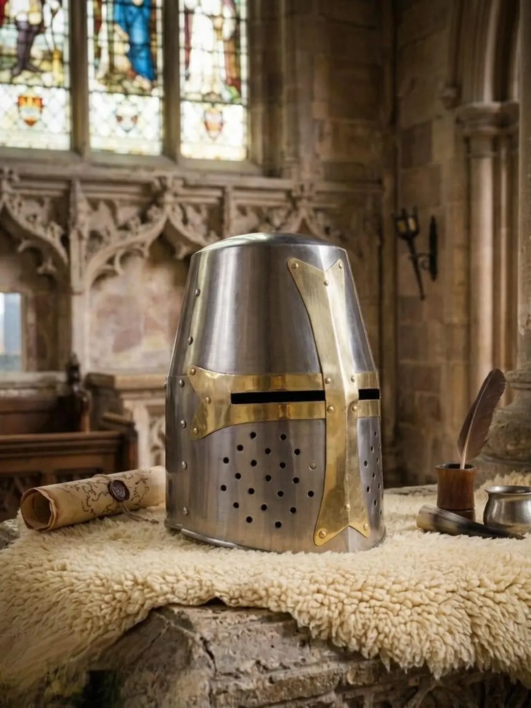 Handmade Crusader Knight Helmet | Steel & Brass, LARP Cosplay Armor