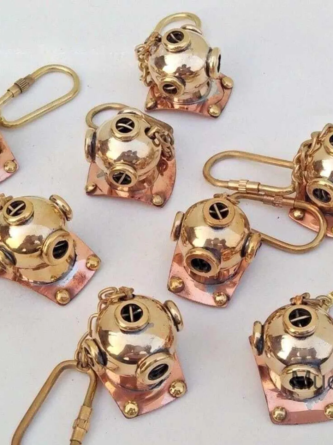 Lot of 10 Miniature Brass Diving Helmet Keychains | Nautical Steampunk ...
