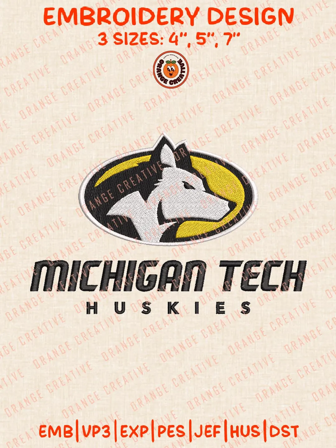 Michigan Tech Huskies NCAA Embroidery Design, NCAA Team Logo Embroidery Design, Machine Embroidery Design File, 4 Sizes, Custom Size, Digital Download