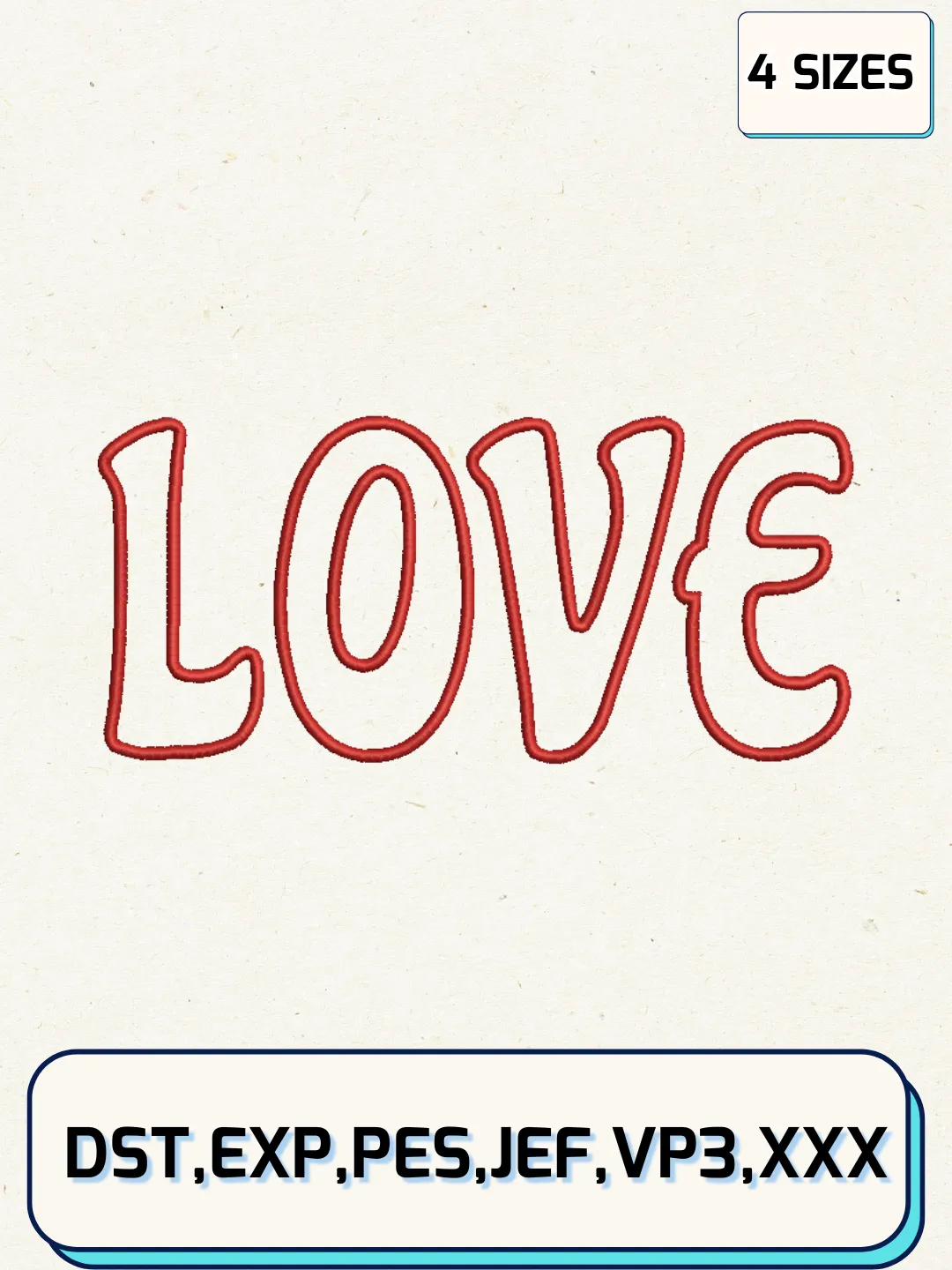 Love Applique Embroidery Design Files, Valentine Logos Embroidery Designs, Machine Embroidery Files, 4 Sizes