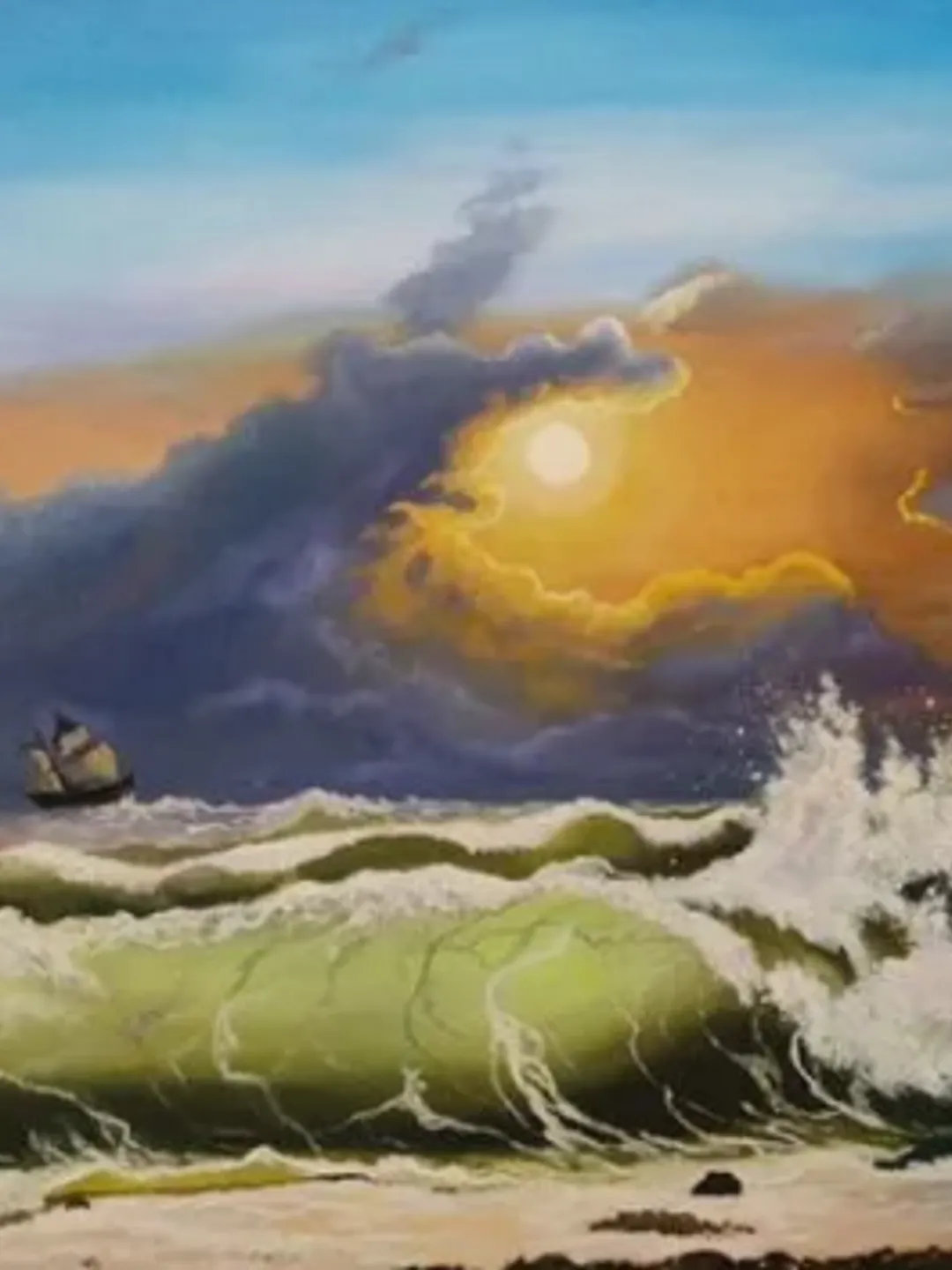 Painting, oil, "Storm", size 60 x 50 cm, in a frame