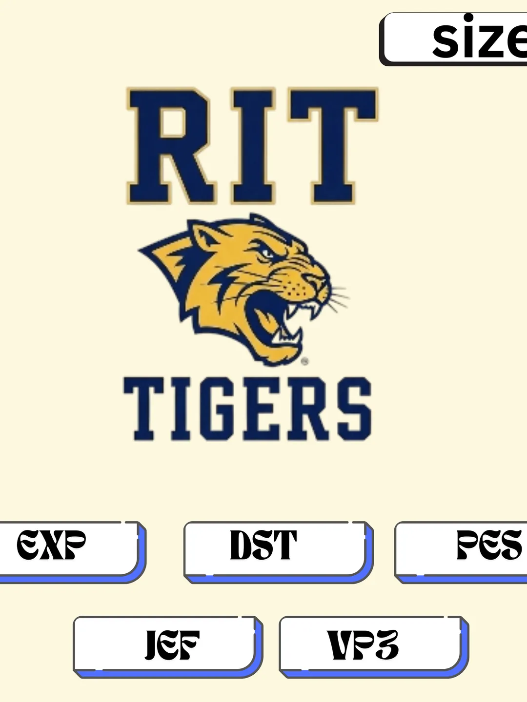 RIT Tigers Logo Embroidery Pattern | Multi-Size Machine Digitized File | DST, PES, JEF, EXP, VP3