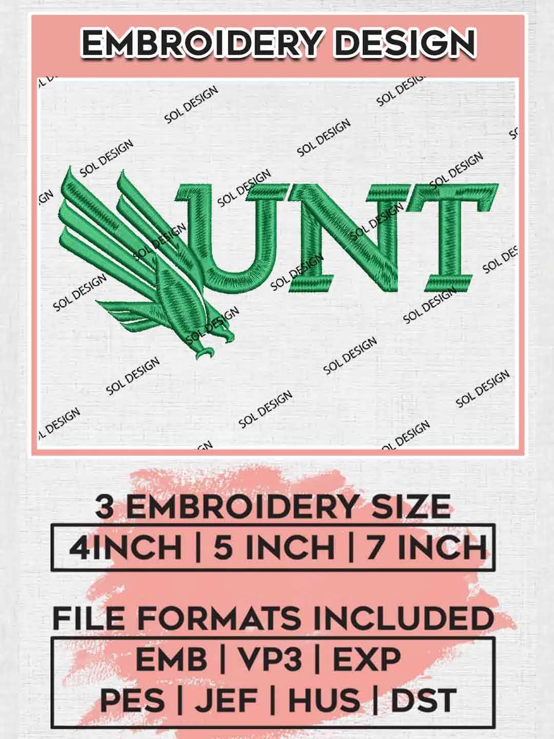 UNT Team Logo Embroidery Designs, NCAA Logo Embroidery files, NCAA North Texas Mean Green, Machine embroidery designs, Instant Download