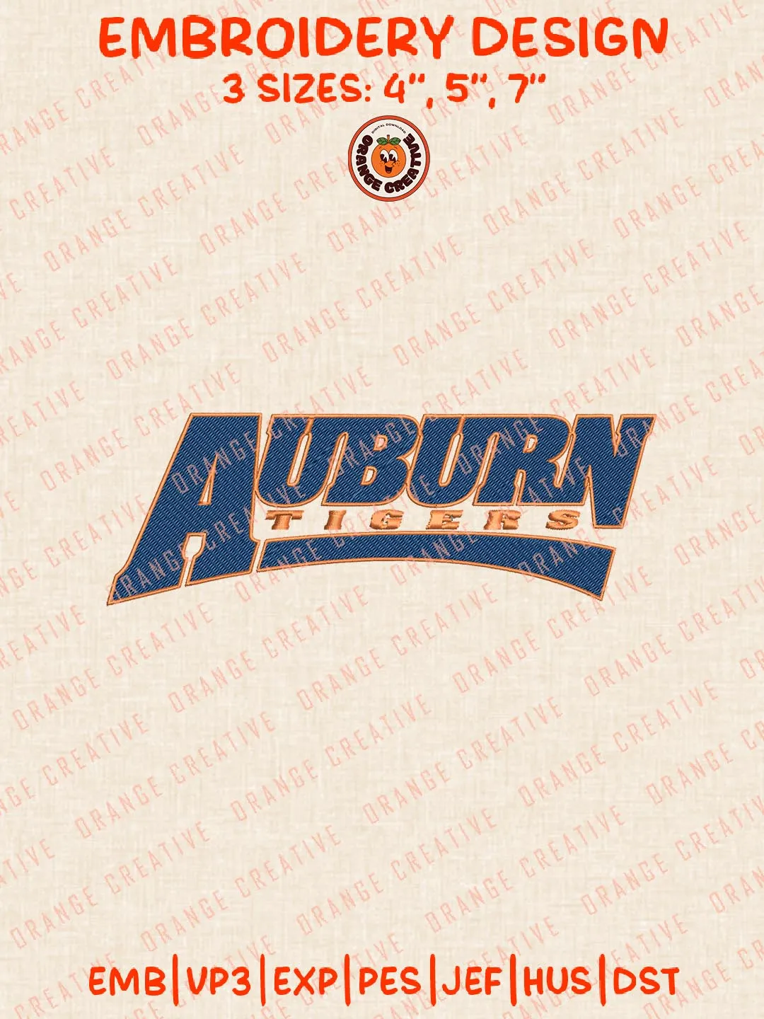 Auburn Tigers Text Logos Embroidery Design Files, NCAA Logos Embroidery Designs, Machine Embroidery Files, 4 Sizes, Custom Sizes, Instant Download