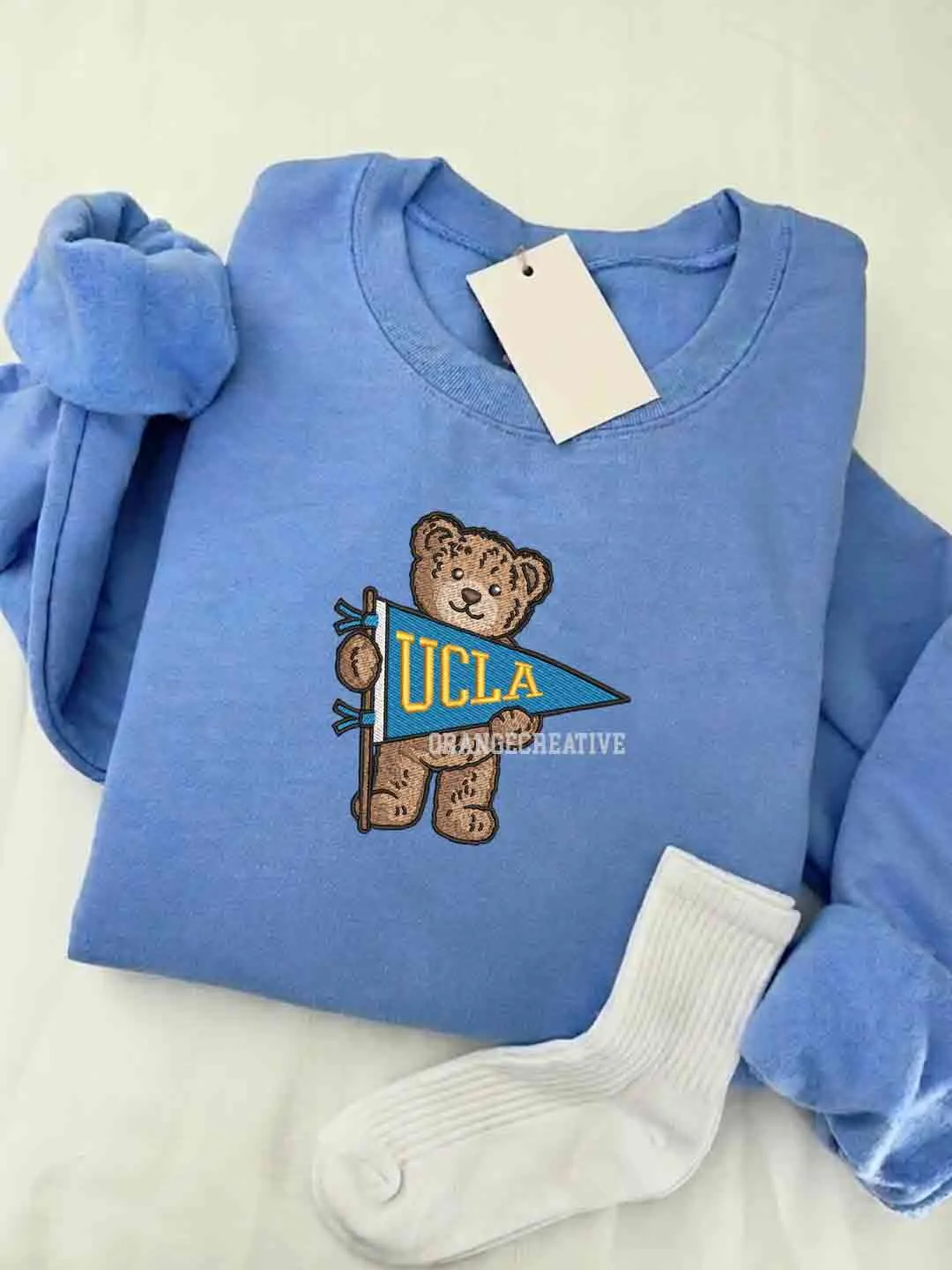 UCLA Bruins Embroidered Sweatshirt, College Embroidered Crewneck, NCAA UCLA Team Embroidered Shirt, Teddy Bear Sweatshirt, Gift for Collegue