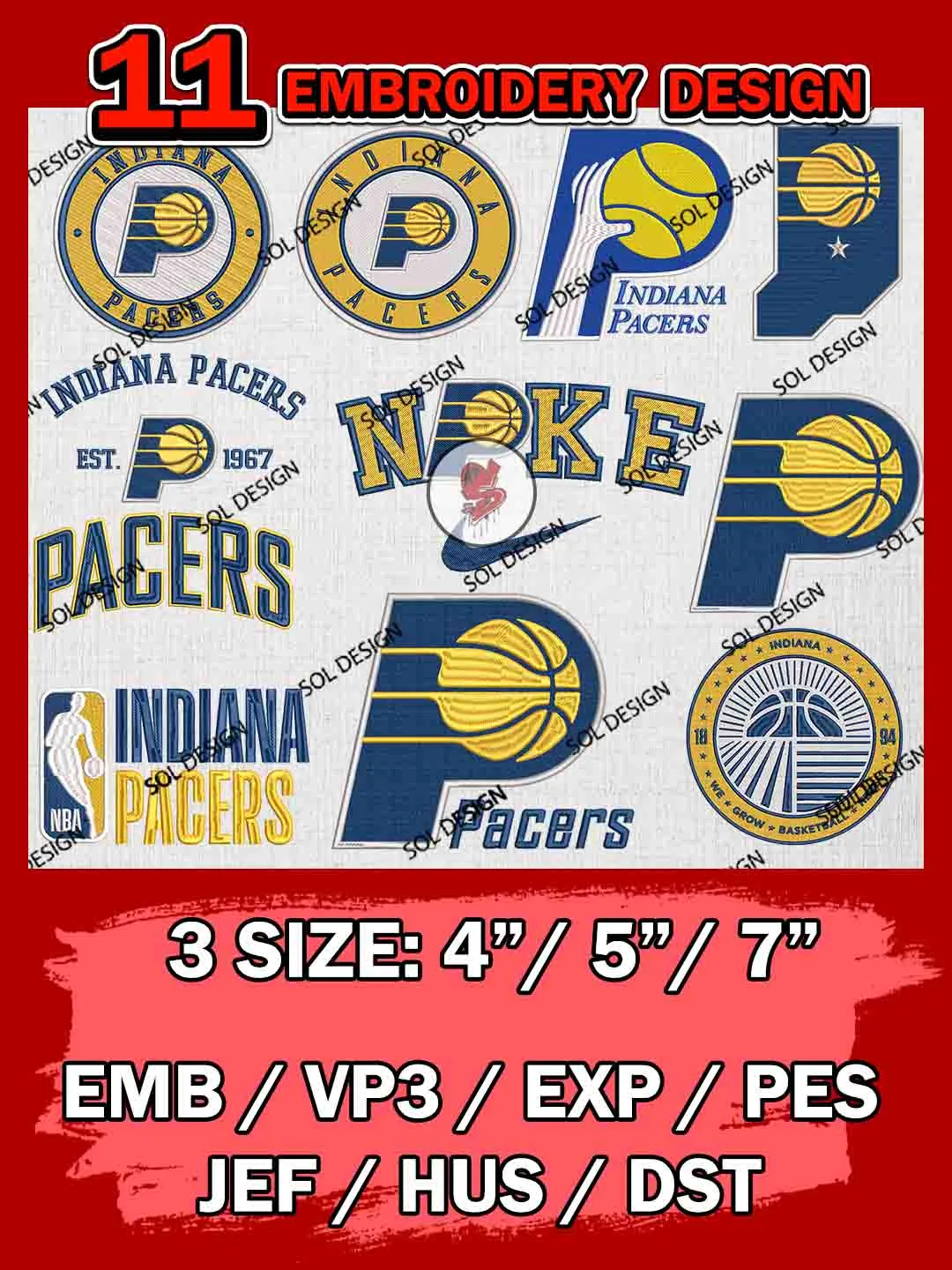 NBA Indiana Pacers Bundle Embroidery Files, NBA Indiana Pacers Team Embroidery, NBA Teams, National Basketball Association 3 sizes, NBA Pacers Basketball Machine embroidery designs, Digital Download