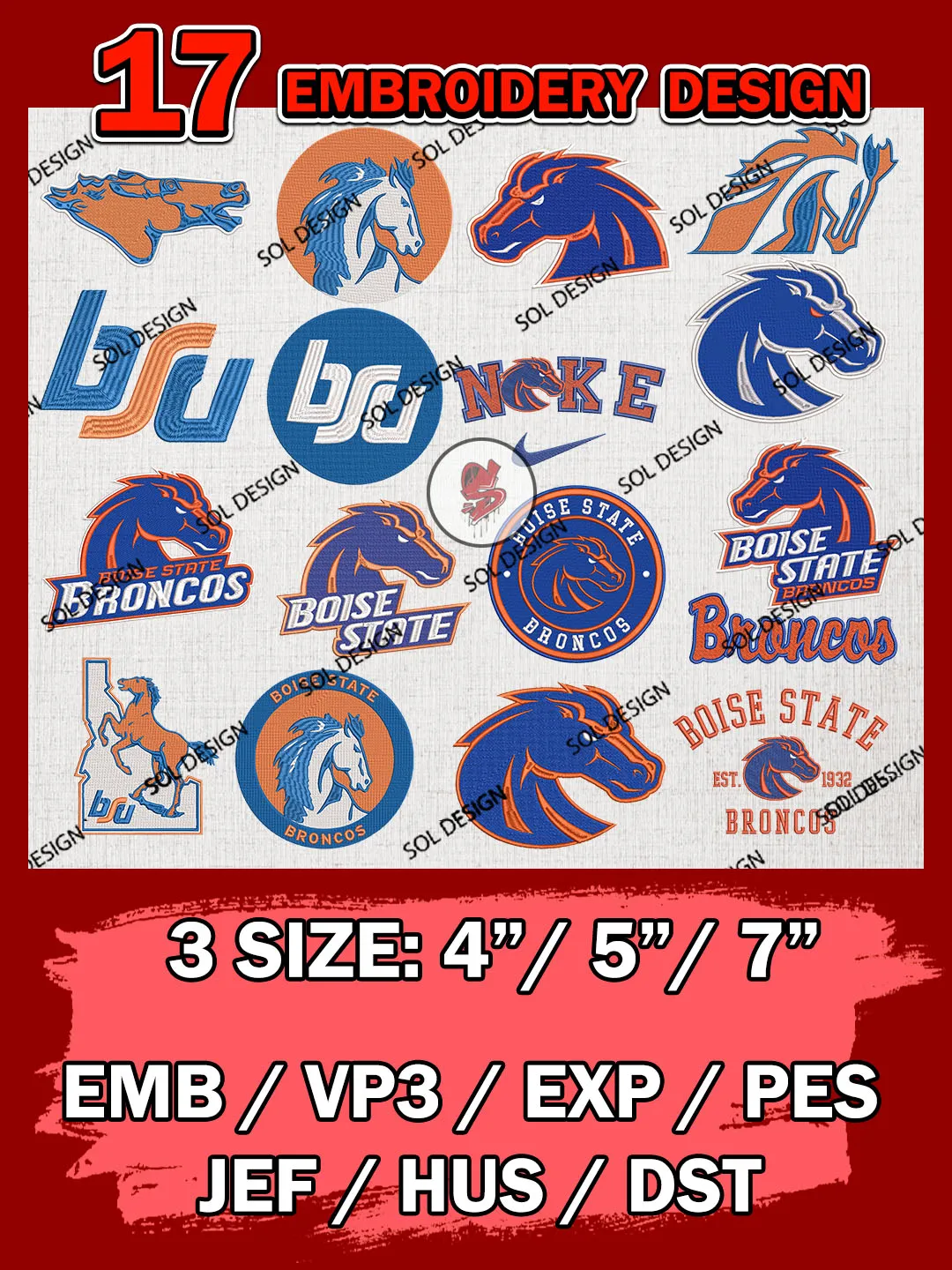 17 NCAA Boise State Broncos Bundle Embroidery Files, NCAA Boise State Broncos Team Bundle Embroidery Designs, NCAA Teams, National College Football Team 3 sizes, NCAA Boise State Machine Embroidery, Digital Download