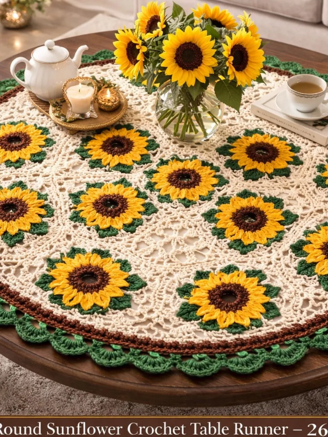 Round Sunflower Crochet Table Runner Pattern