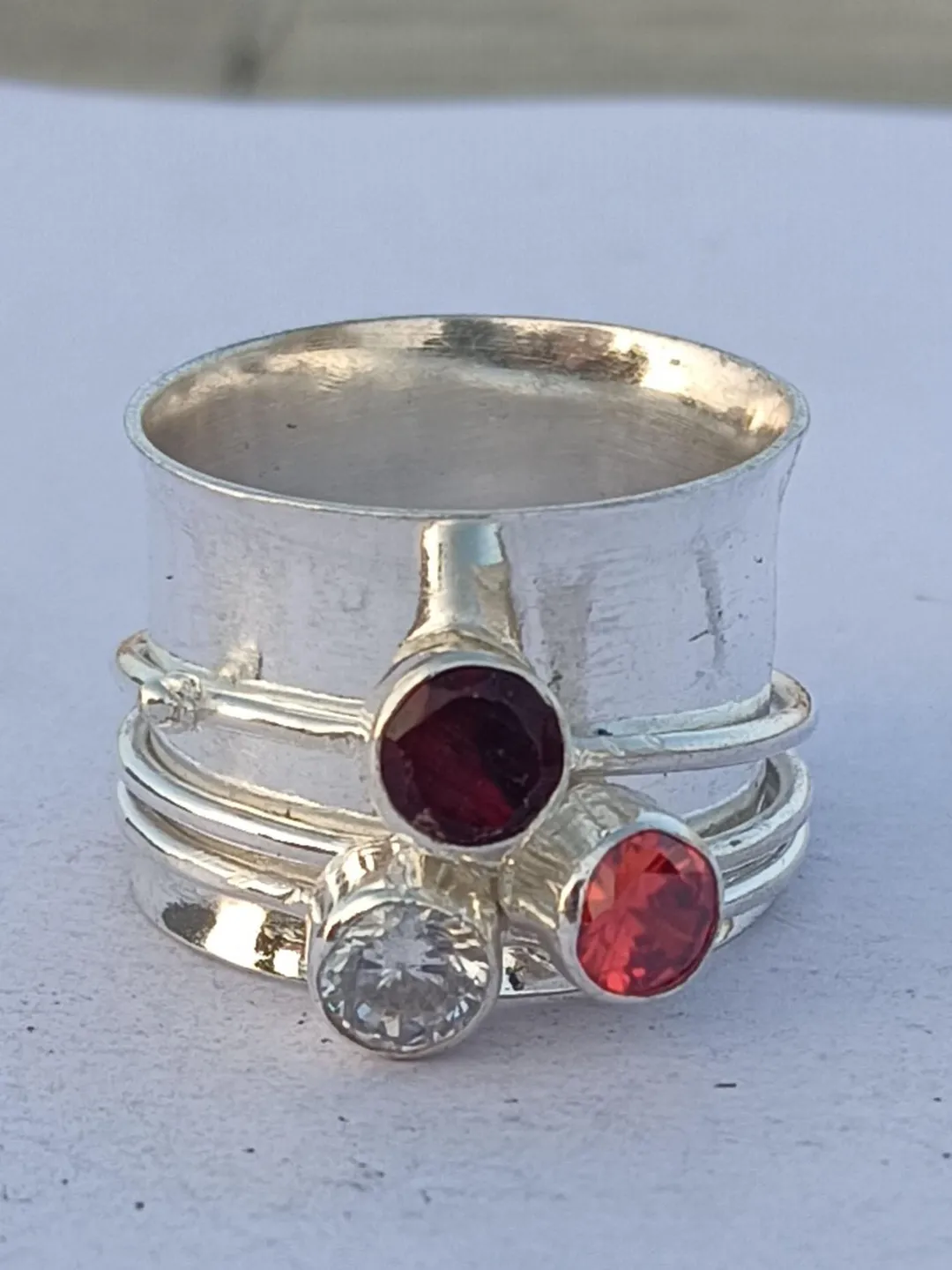 Popular Ring, Chrystal Gemstone, Ring, Three Stone Ring, Garnet Ring, 925 Sterling Silver Ring, Spinner Ring, Beautiful Ring, Worry Ring,