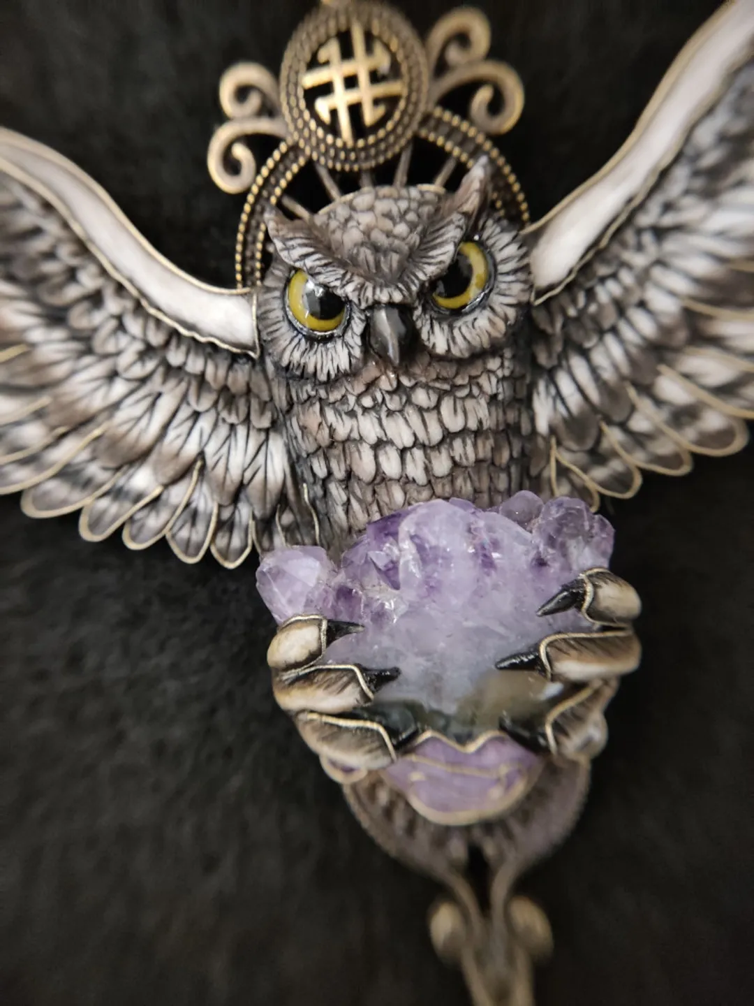 Owl necklace, Owl jewelry, Jewelry Gemstone Owl, owl pendant, necklace with Amethist
