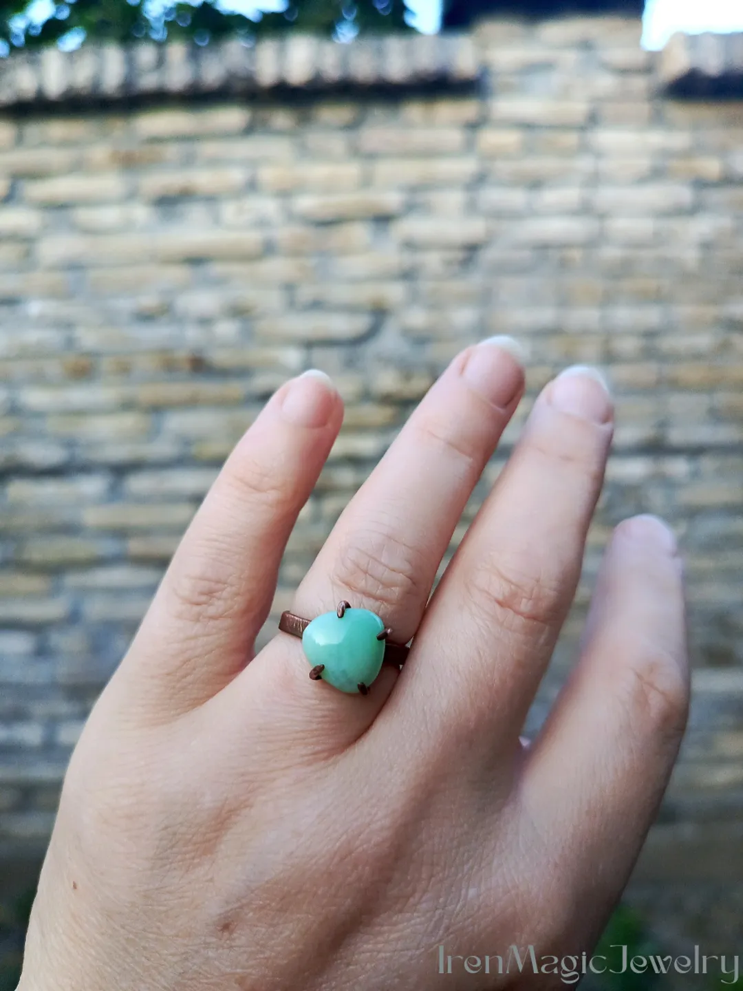 Copper Boho Ring with Chrysoprase Gemstone – Tribal Style Jewelry
