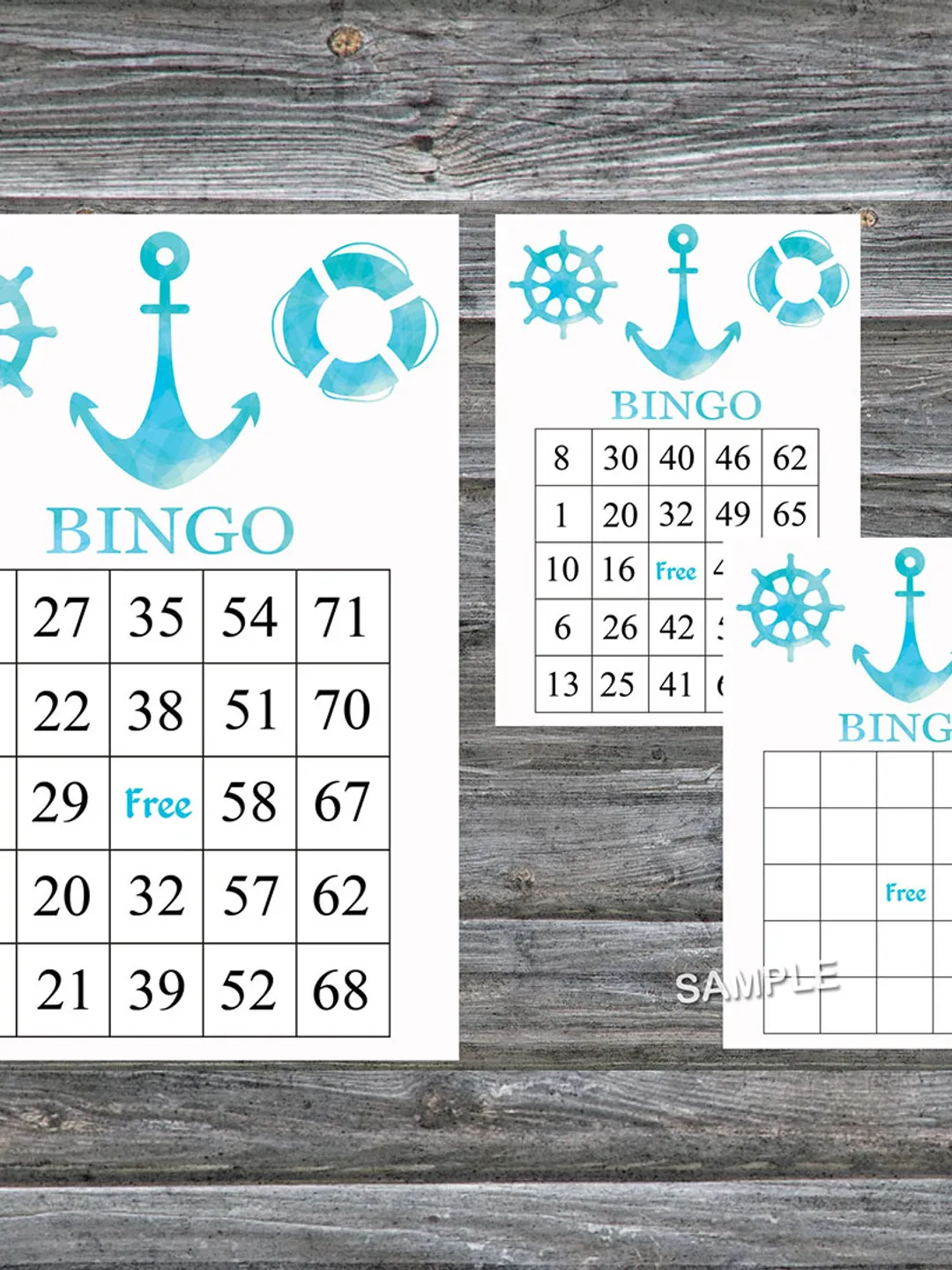 Nautical bingo cards,Nautical bingo game,Nautical printable bingo cards,60 Bingo Cards,INSTANT DOWNLOAD--219