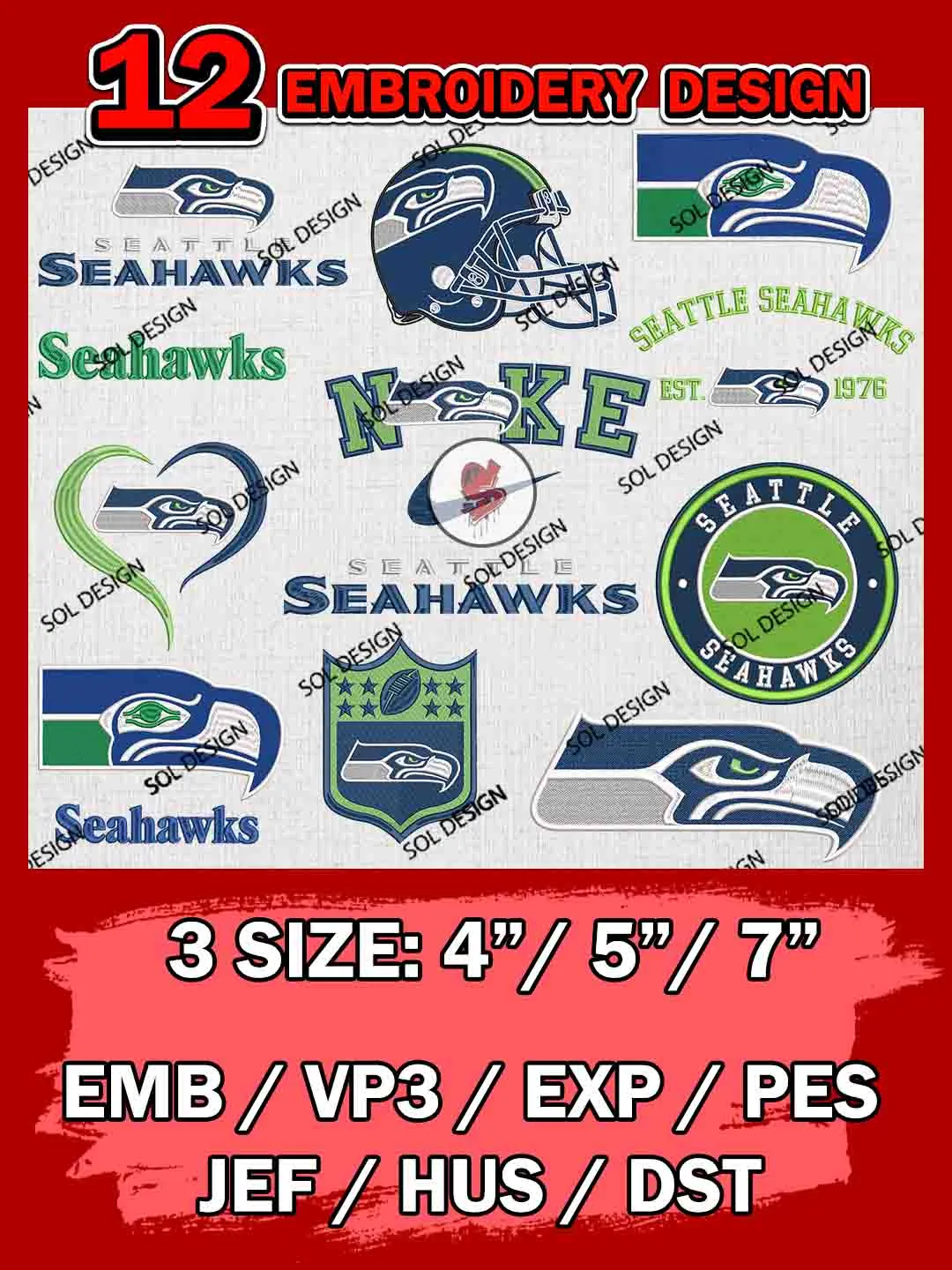 Seattle Seahawks Logo NFL Embroidery Designs | Football Embroidery ...