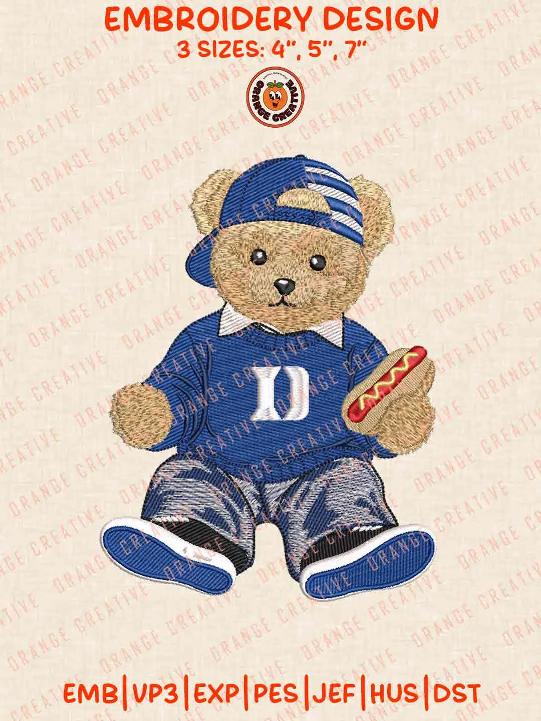 Cute Teddy Bear Duke Blue Devils Logo Embroidery Files, NCAA Team Embroidery Design, Machine Embroidery Design File, 4 Sizes, Custom Size, Digital Download