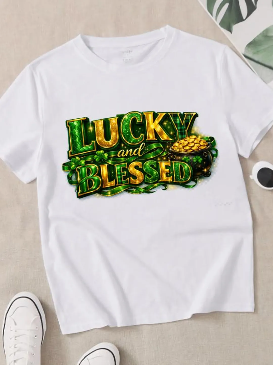 Lucky & Blessed St Patrick's Day Shirt | Shamrock Clover Tee
