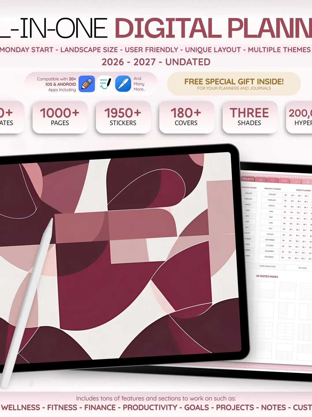 2026 2027 & Undated Digital Planner | All-in-One Planner | iPad Andriod ...