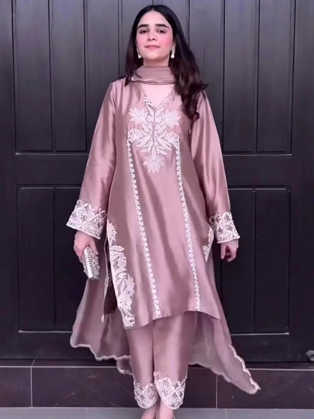 Embroidered Crepe Silk Salwar Kameez | Indian 3-Piece Suit