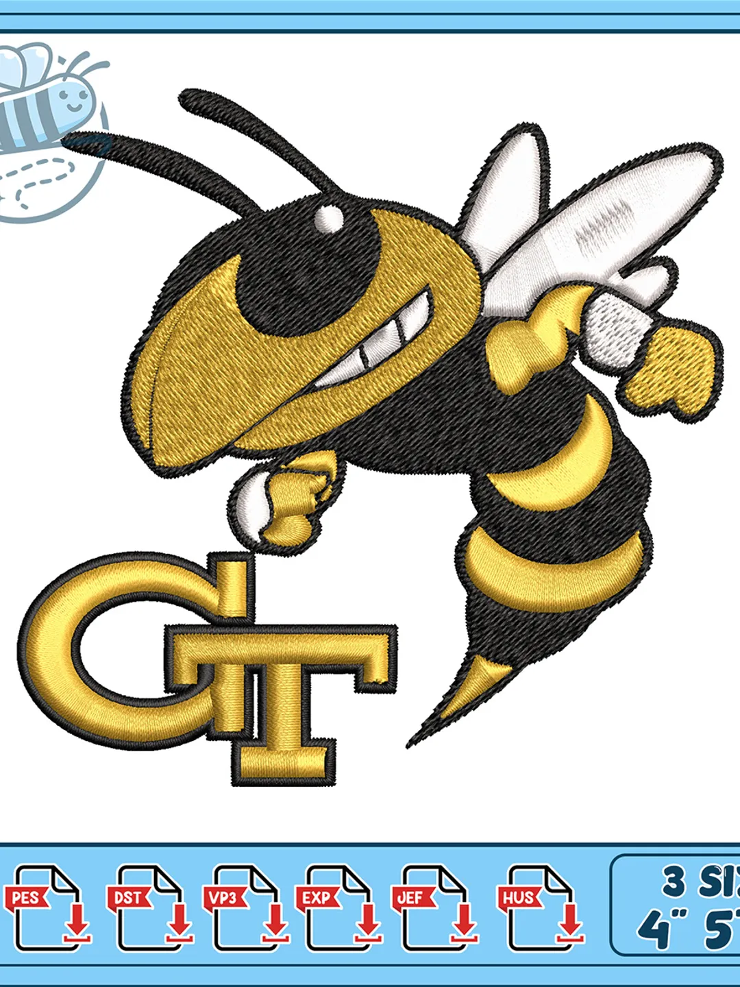 Georgia Tech Yellow Jackets Buzz Embroidery Design, GT Mascot Machine ...