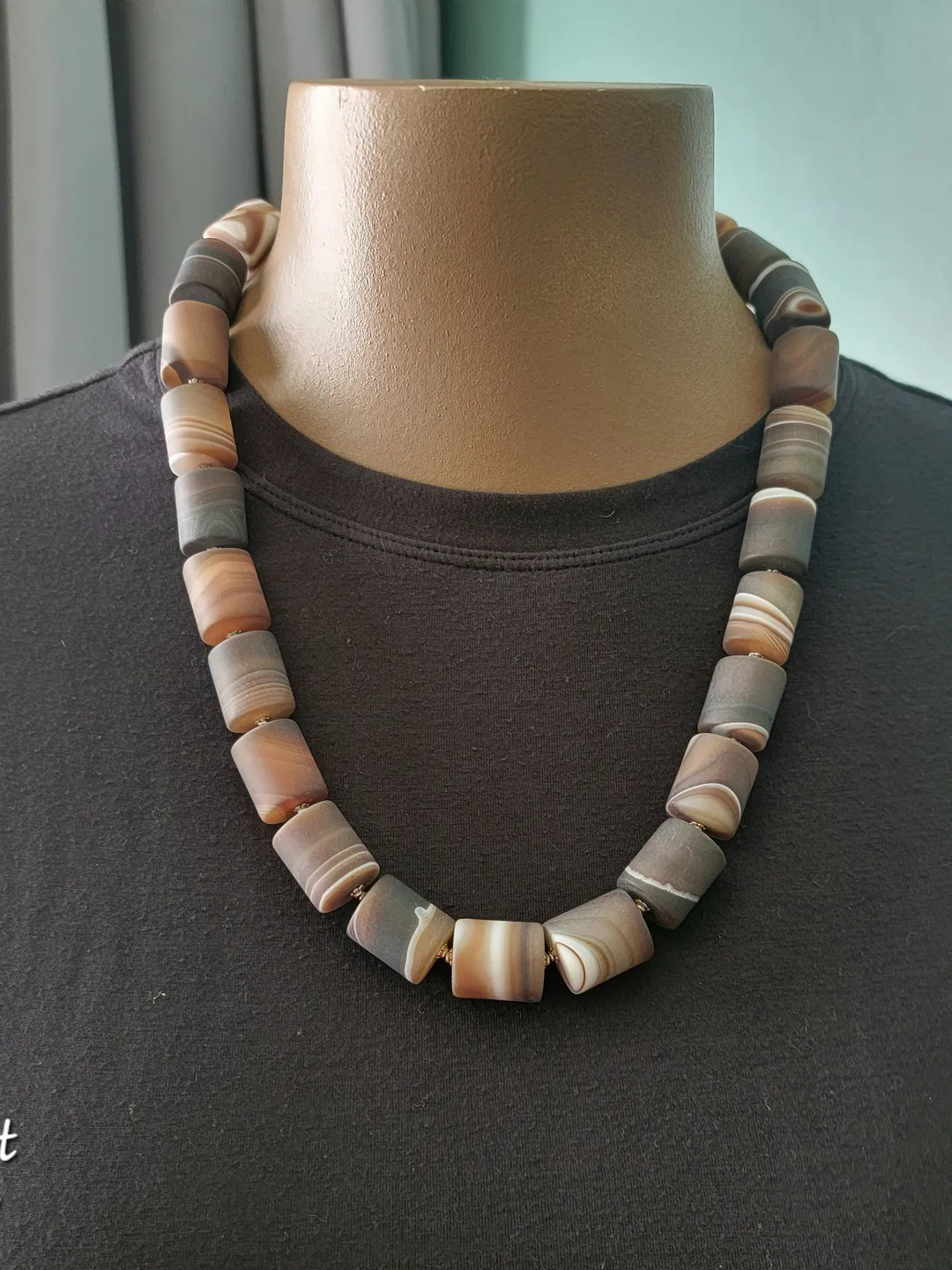 Agate Bead Necklace, Banded Agate Handmade Designer Statement, Raw Natural Gemstones, Big Chunky Round Matte Finish Beads