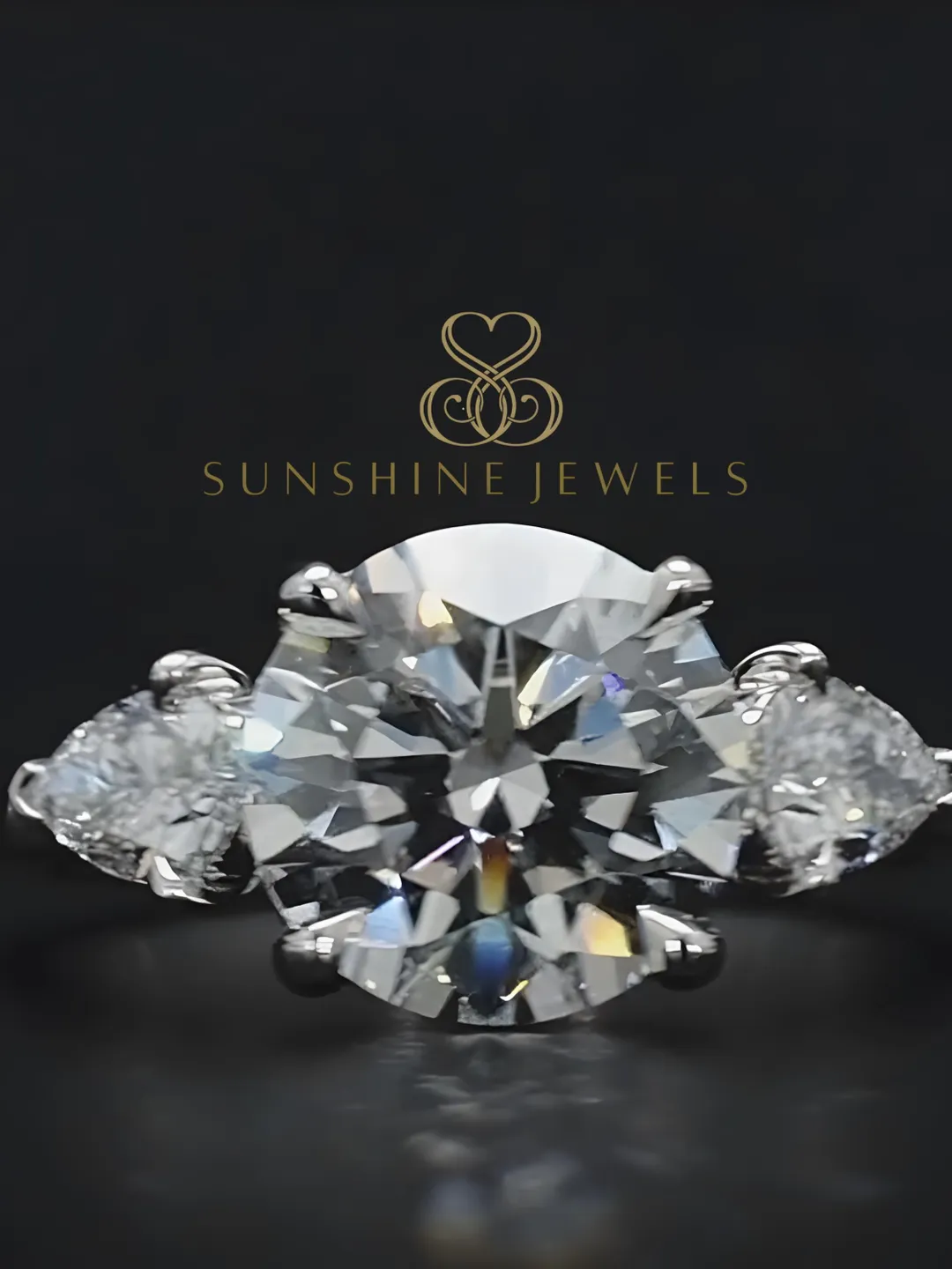 3 Ct Oval Lab Grown Diamond Three Stone 14k Gold Engagement Ring