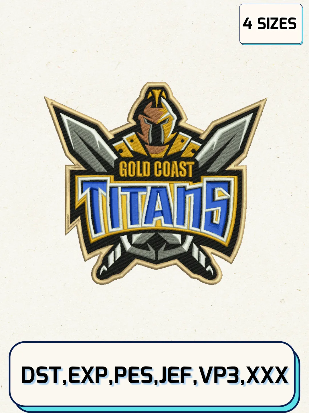 Gold Coast Titans Logos Embroidery Design Files, NRL Logos Embroidery Designs, Machine Embroidery Files, 4 Sizes