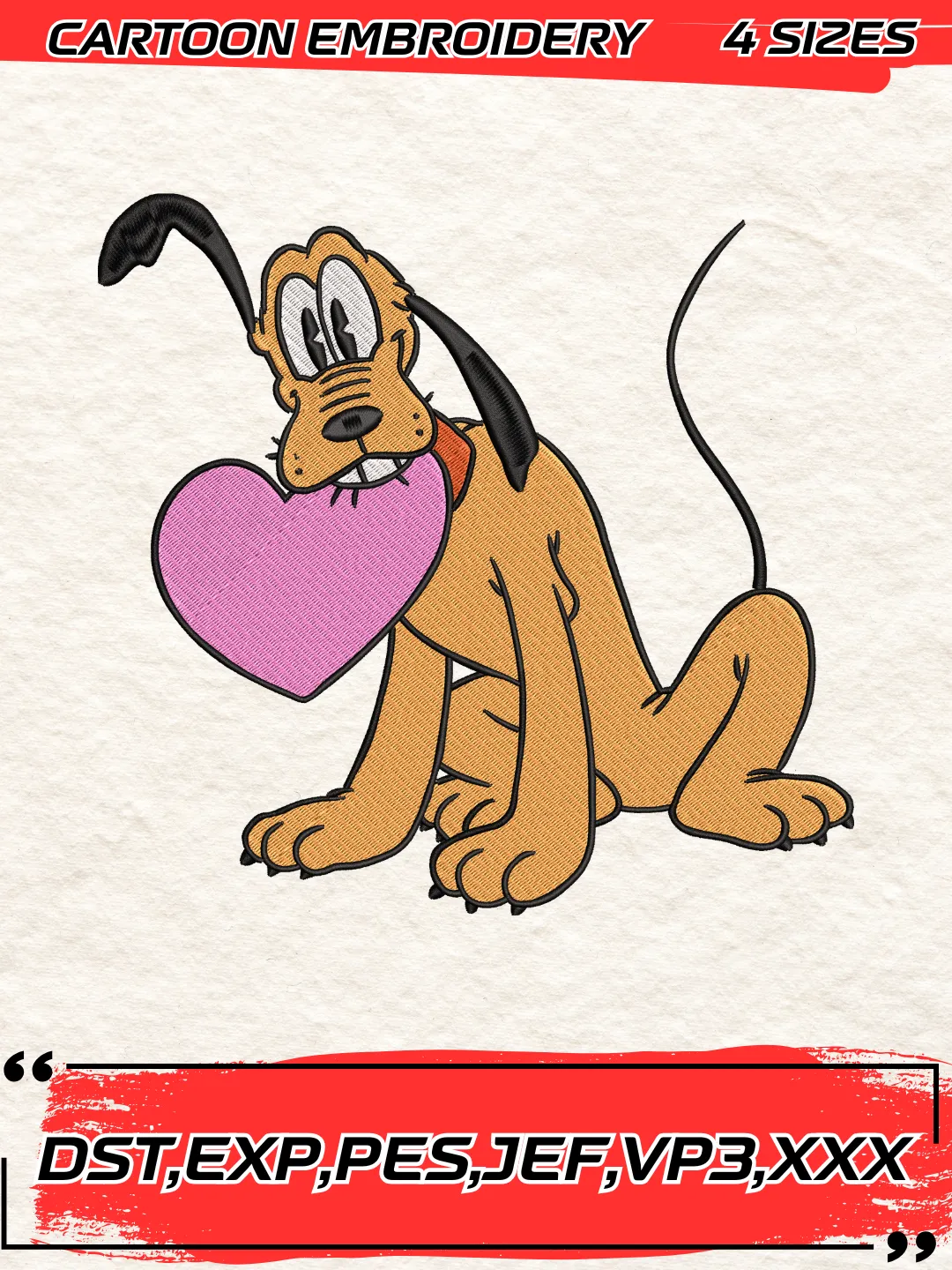 Pluto Love Heart Embroidery Design,Pluto Embroidery Design ,Machine Embroidery Design File,4 Sizes, Digital Download