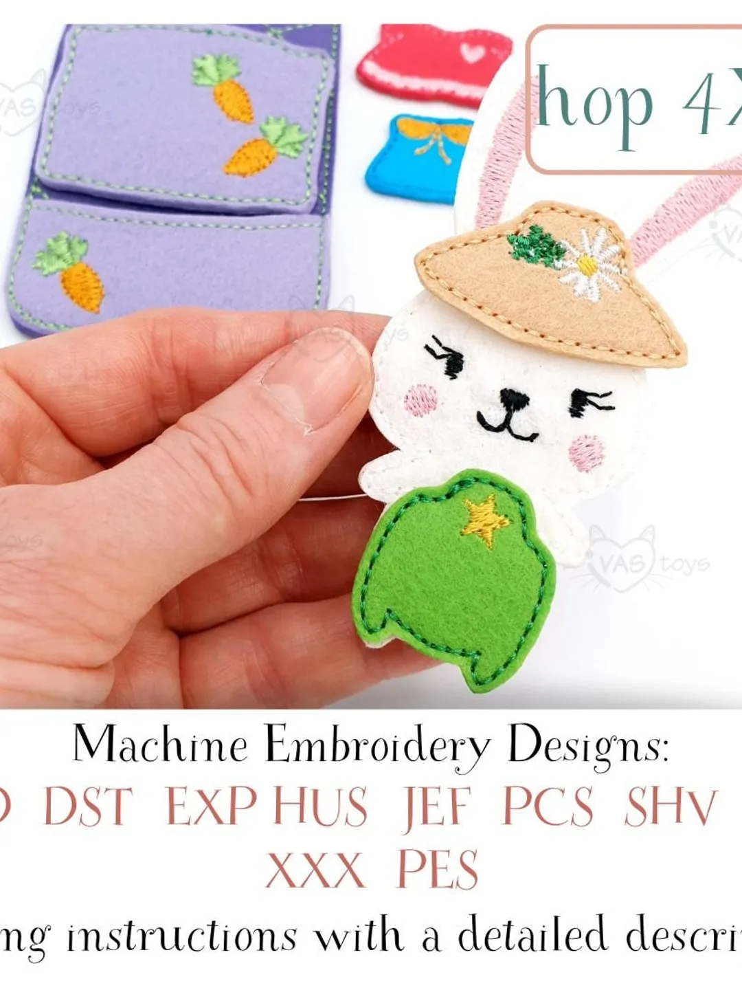 Bunny Dress Up Doll & Bed Pocket ITH Embroidery Design Set, Felt Paper Doll Clothes Pattern, Quiet Book Toy 4x4 Hoop