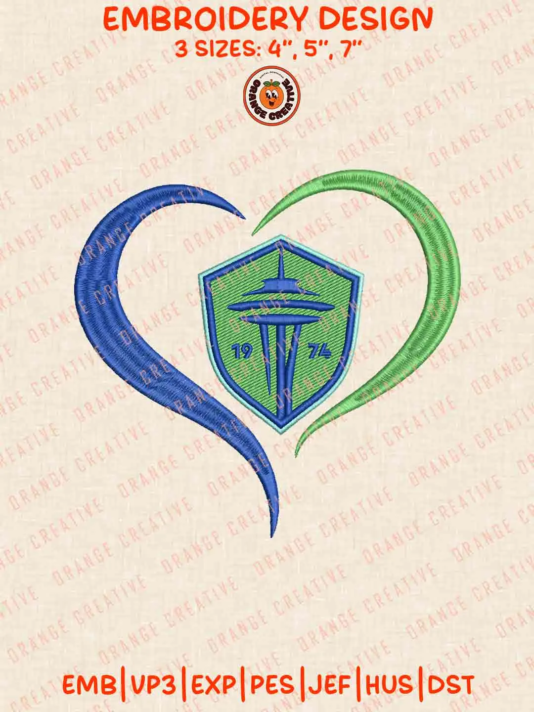 Seattle Sounders FC Heart Logo Logo Embroidery Files, MLS Seattle Sounders FC Logo Embroidery Designs, League Soccer Machine Embroidery Files, MLS Seattle Sounders FC Team Machine Embroidery, 3 sizes, Digital Download