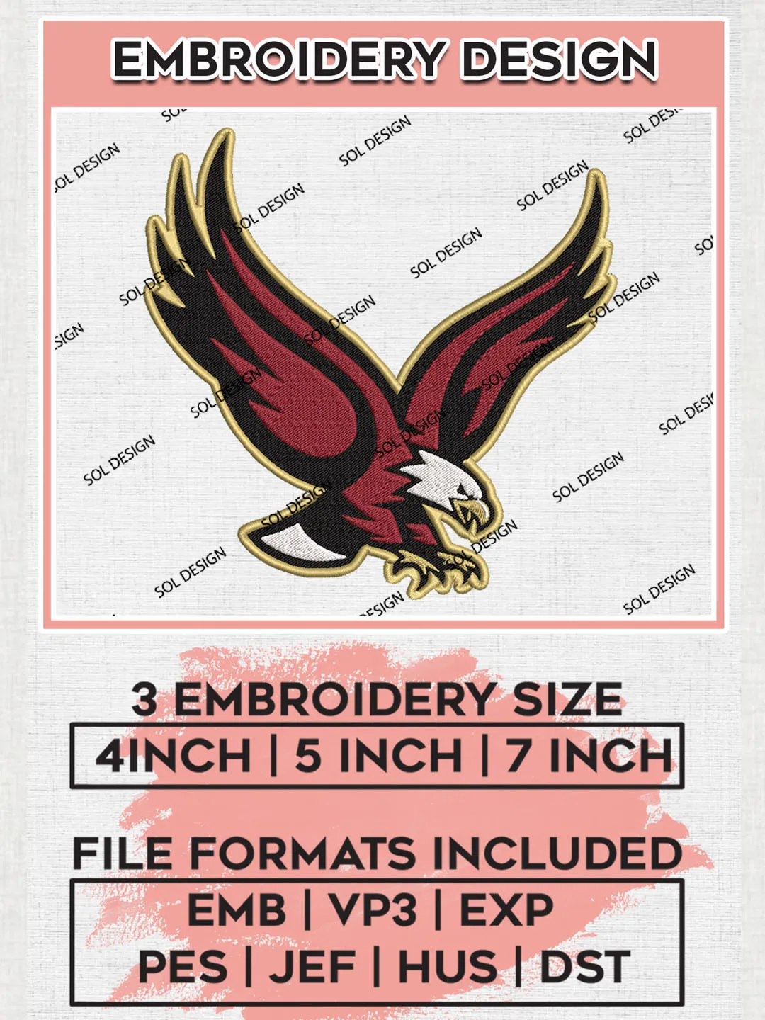 Boston College Eagles Mascot Embroidery Designs, NCAA Logo Embroidery Files, NCAA Boston College Eagles Logo, NCAA Embroidery Designs, Machine Embroidery Designs, Digital Download