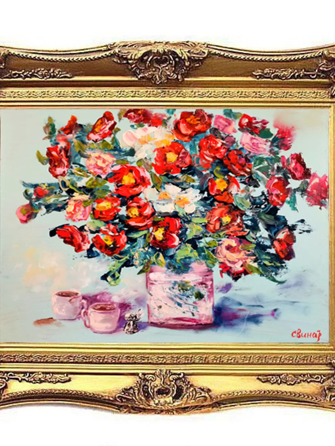 Roses Flower Coffee Candy Oil Painting Impasto Original Artist Svinar Oksana