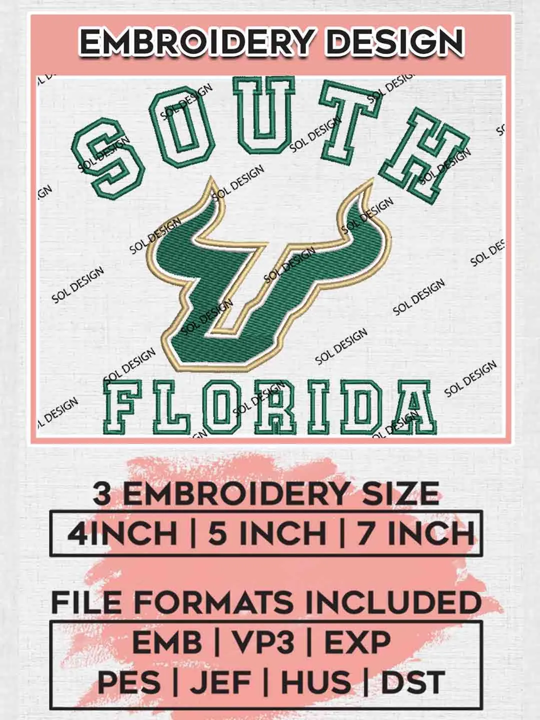 South Florida Bulls Logo Embroidery Designs, NCAA Logo Embroidery files, NCAA South Florida Bulls Team, Machine embroidery designs, Instant Download