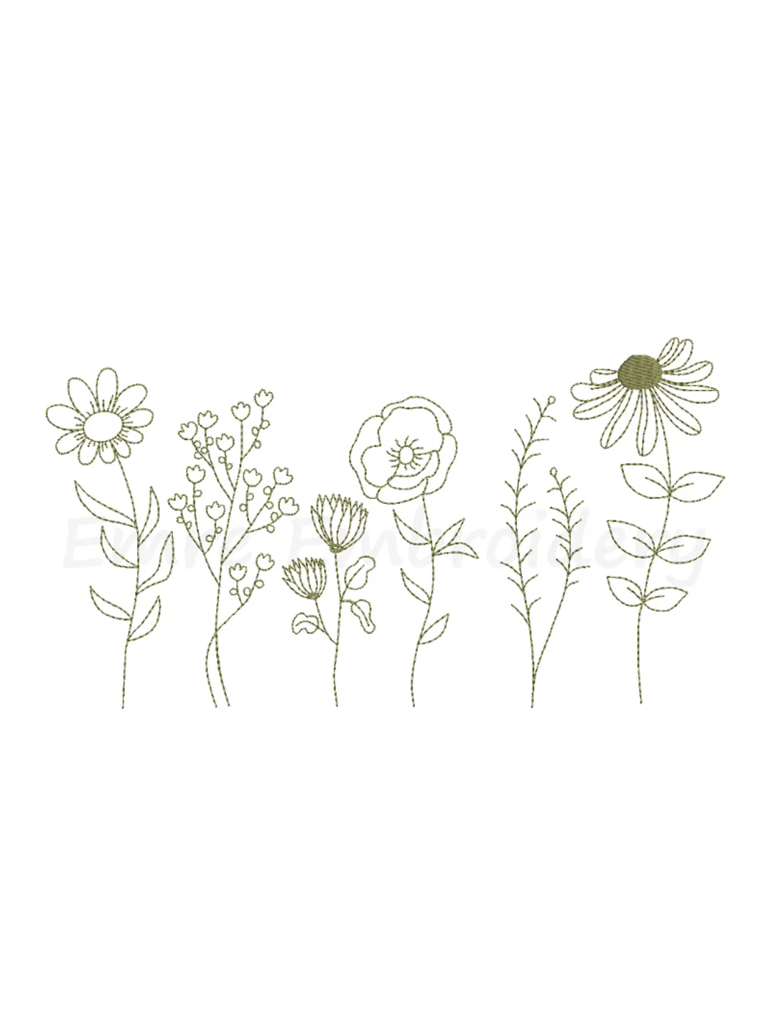 Floral Line Art Embroidery Design, Machine Embroidery Design, 6 Sizes, Instant Download