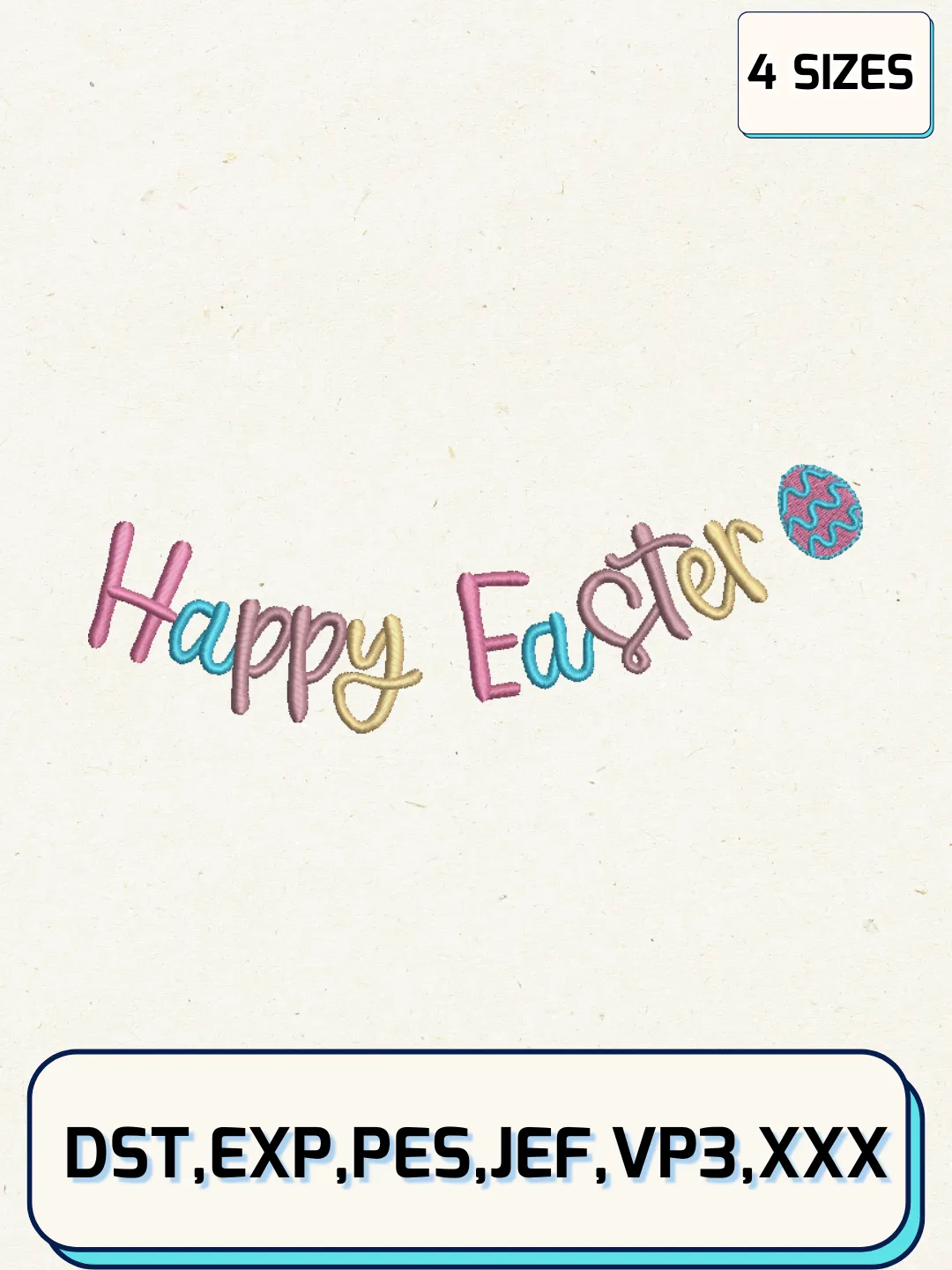 Happy Easter Embroidery Design Files, Easter Day Logos Embroidery Designs, Machine Embroidery Files, 4 Sizes