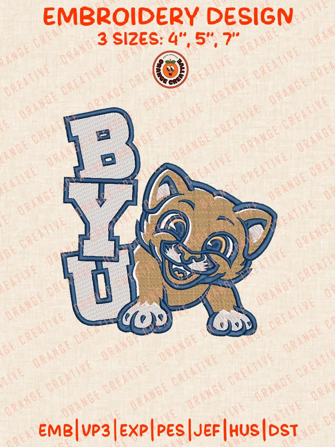 BYU Cougars Embroidery Design, NCAA BYU Cougars Team Logo Embroidery Design, Machine Embroidery Design File, 4 Sizes, Custom Size, Digital Download