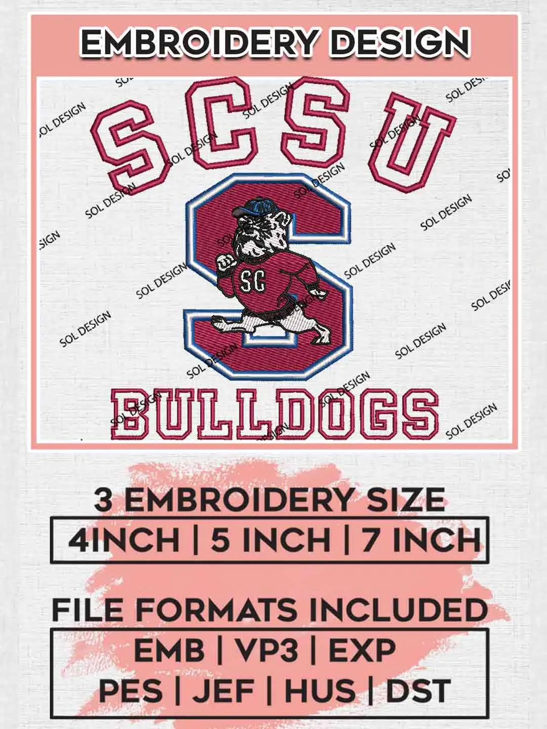 SCSU Bulldogs Designs, NCAA South Carolina State Bulldogs Logo Embroidery files, NCAA Team, College Football Team Machine embroidery designs, Digital Download