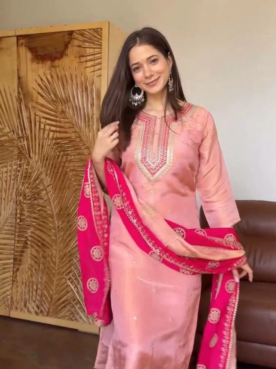 Fendy Silk Embroidered Suit Set with Dupatta for Women Indian Ethnic Outfit Festive Wear Party Wear Traditional Dress