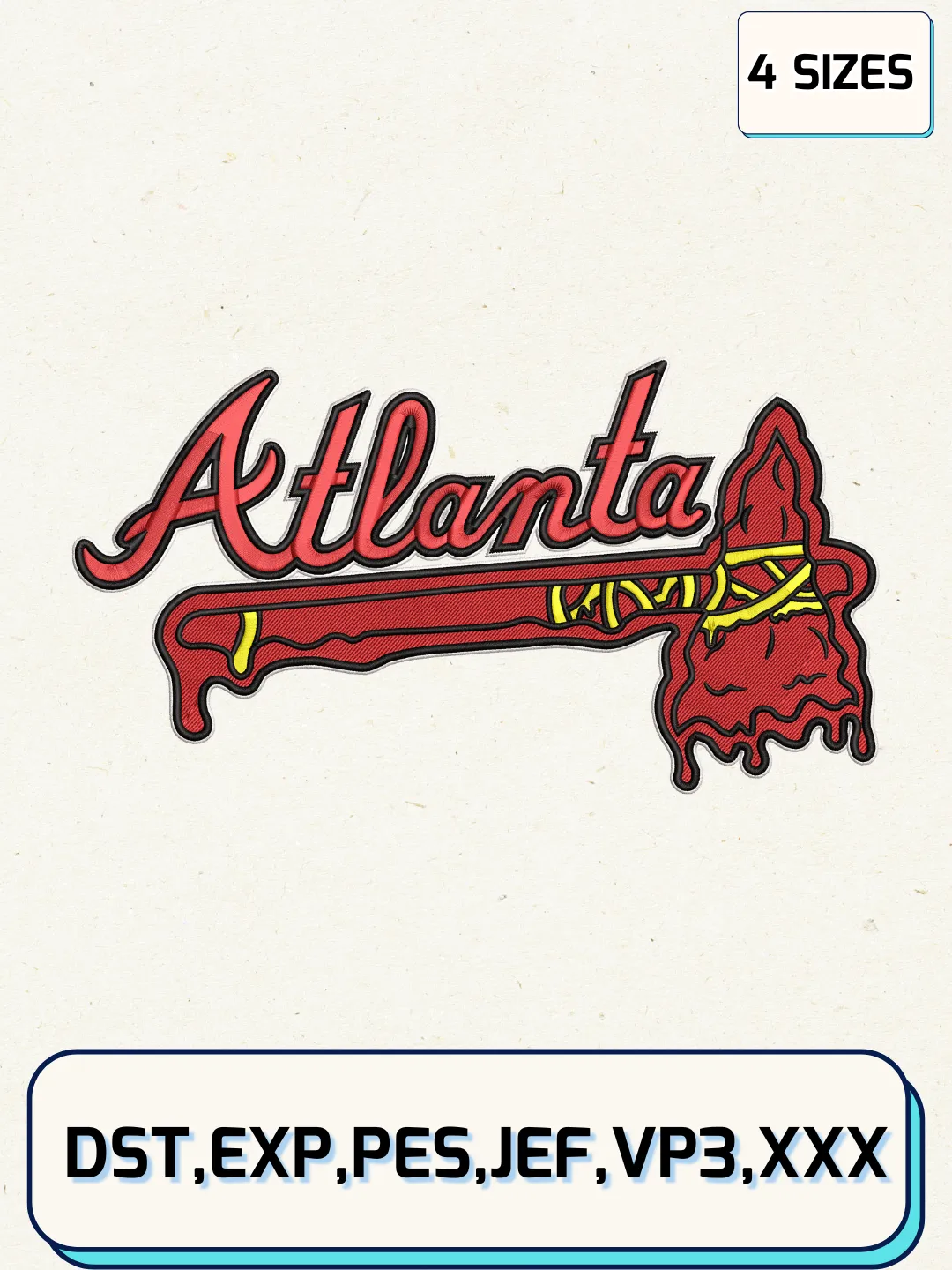 Atlanta Braves Jersey Logos Embroidery Design Files, MLB Logos Embroidery Designs, Machine Embroidery Files, 4 Sizes