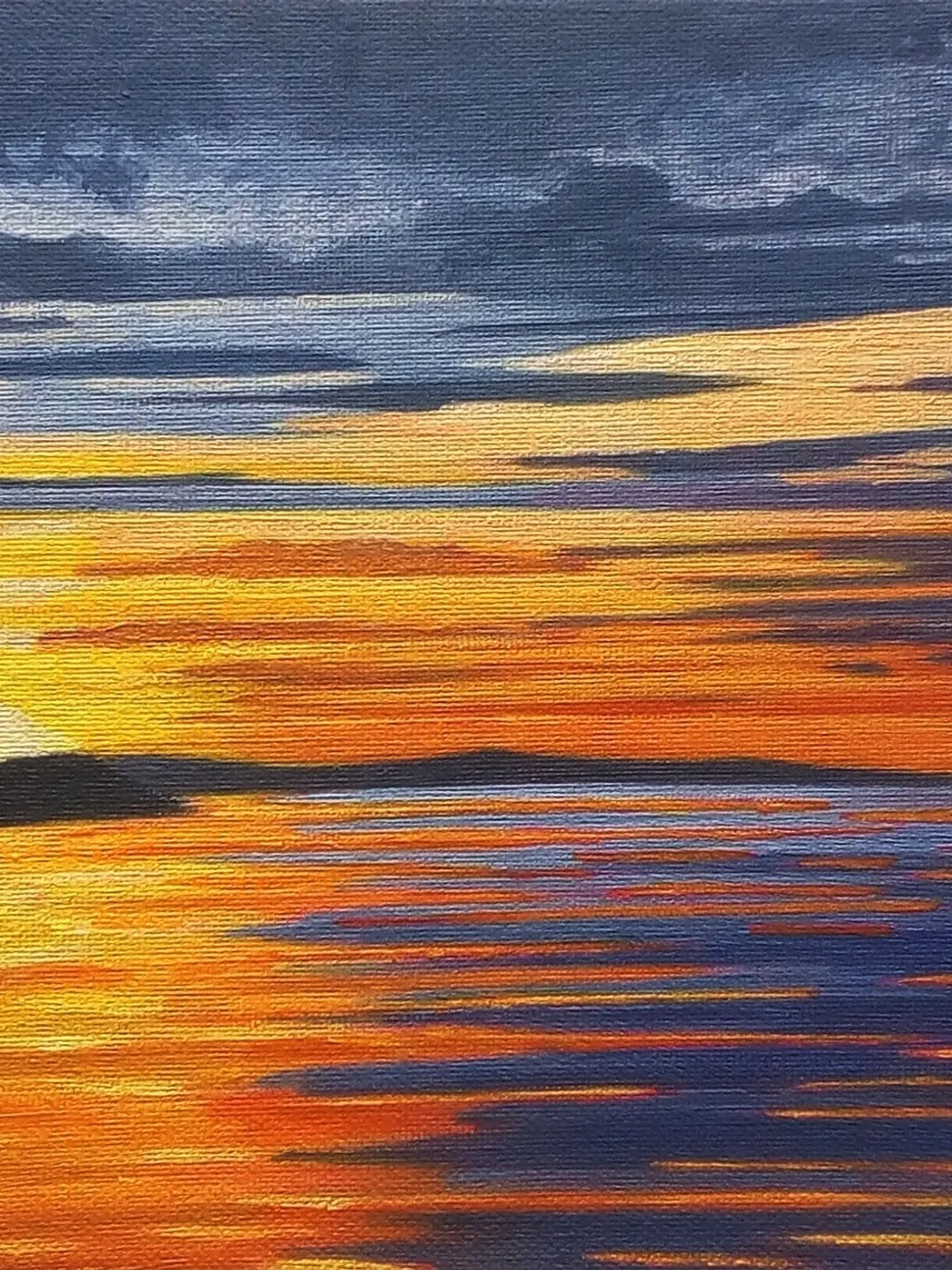 Seascape, Painting Sunset on the sea, Orange sunset, Landscape - acrylic, Painting with sunset