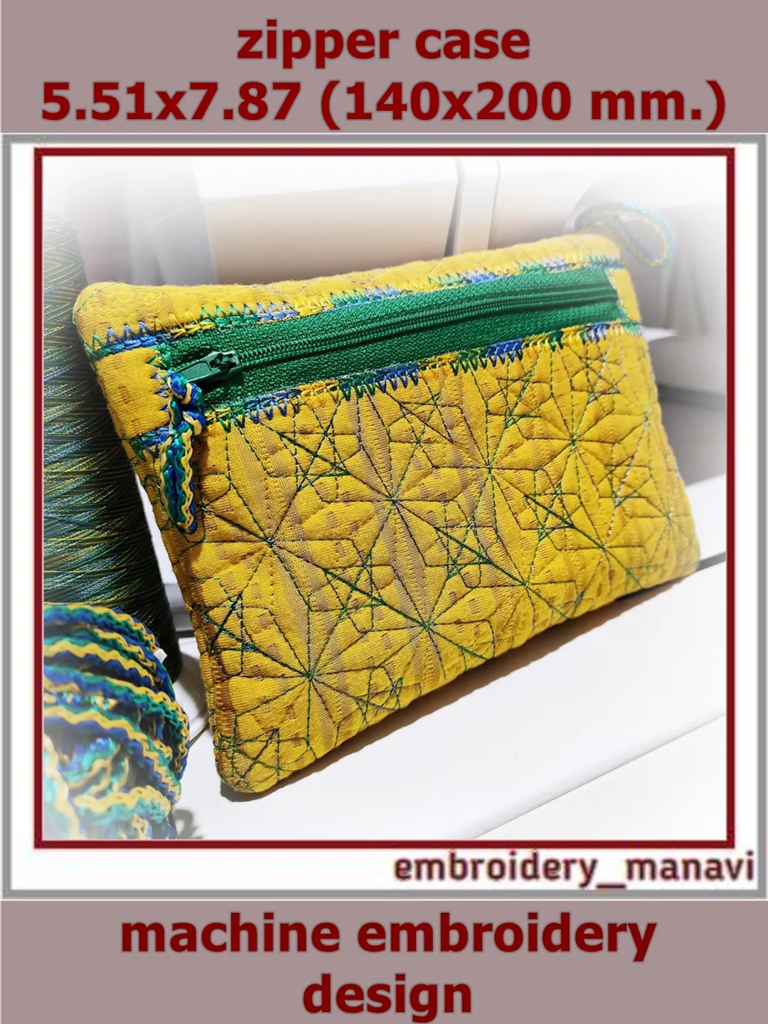 In the hoop Embroidery Design case, purse zipped with quilting from Embroidery Manavi 05