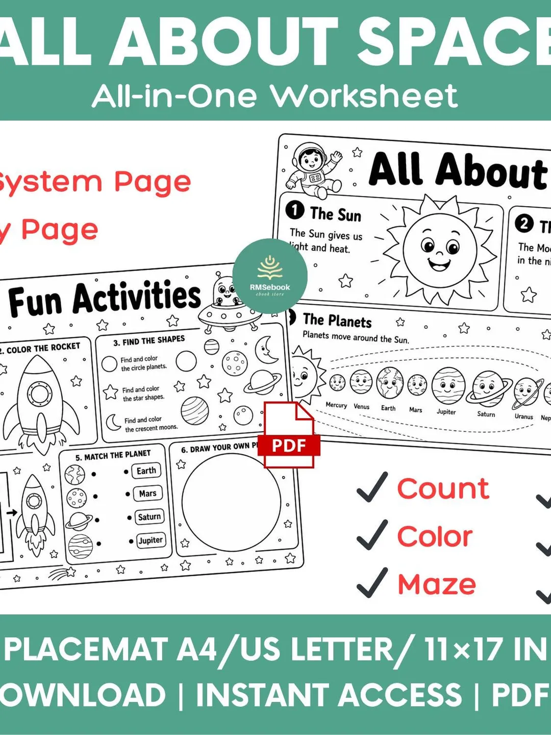 Worksheet For Space All About Space Worksheet for Kids | Solar System & Planets Learning ...