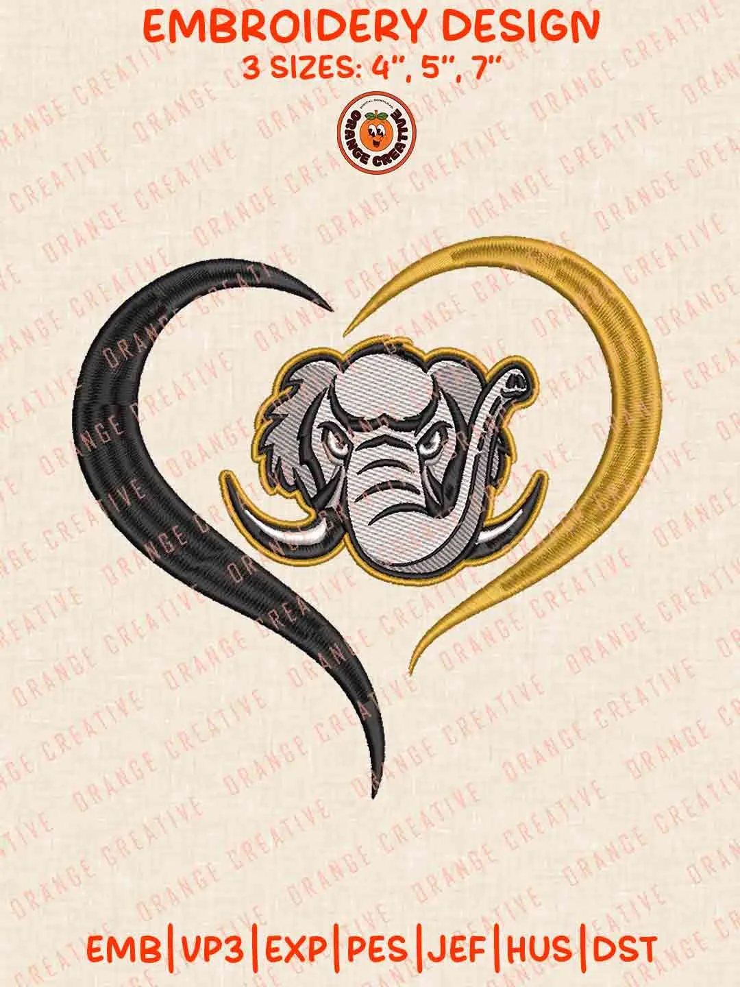 Purdue Fort Wayne Mastodon Heart Embroidery Design Files, Football Embroidery Designs, Sport Machine Embroidery Files, 3 Sizes, Custom Sizes, Instant Download