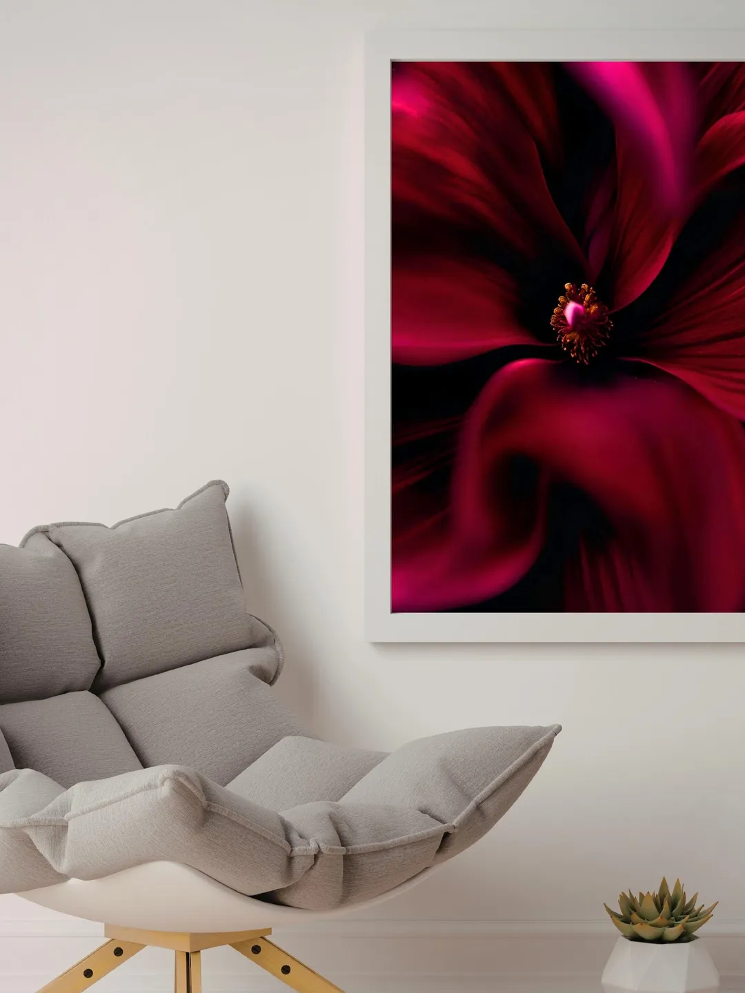 Deep Crimson Bloom – Abstract Floral Wall Art, Dark Red Modern Flower ...