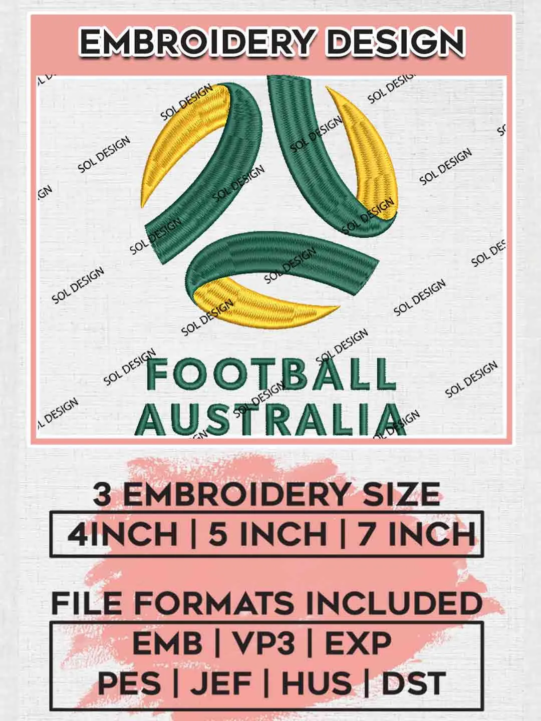 Football Australia Logo Embroidery Designs, AFC Logo Embroidery files, Australia National Football Team, Machine embroidery designs, Digital Download
