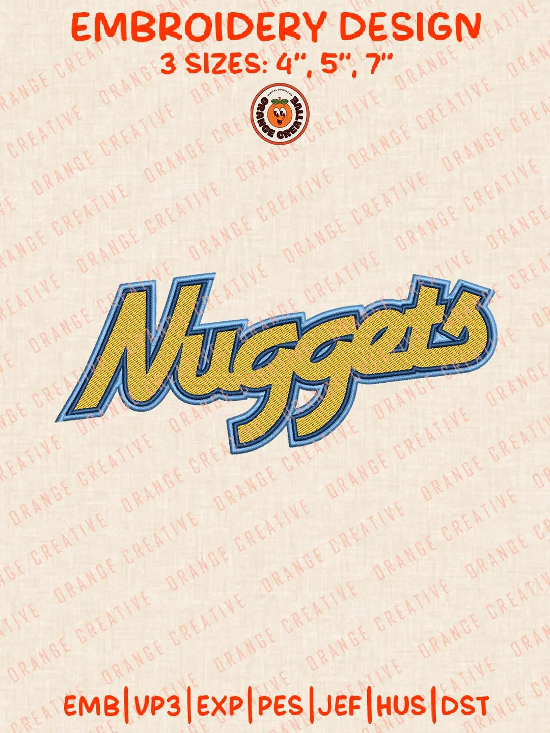 Nuggets Text Logos Embroidery Designs, NBA Denver Nuggets Team Logo Embroidery Files, Machine Embroidery Design File, 4 Sizes, Custom Size, Digital Download