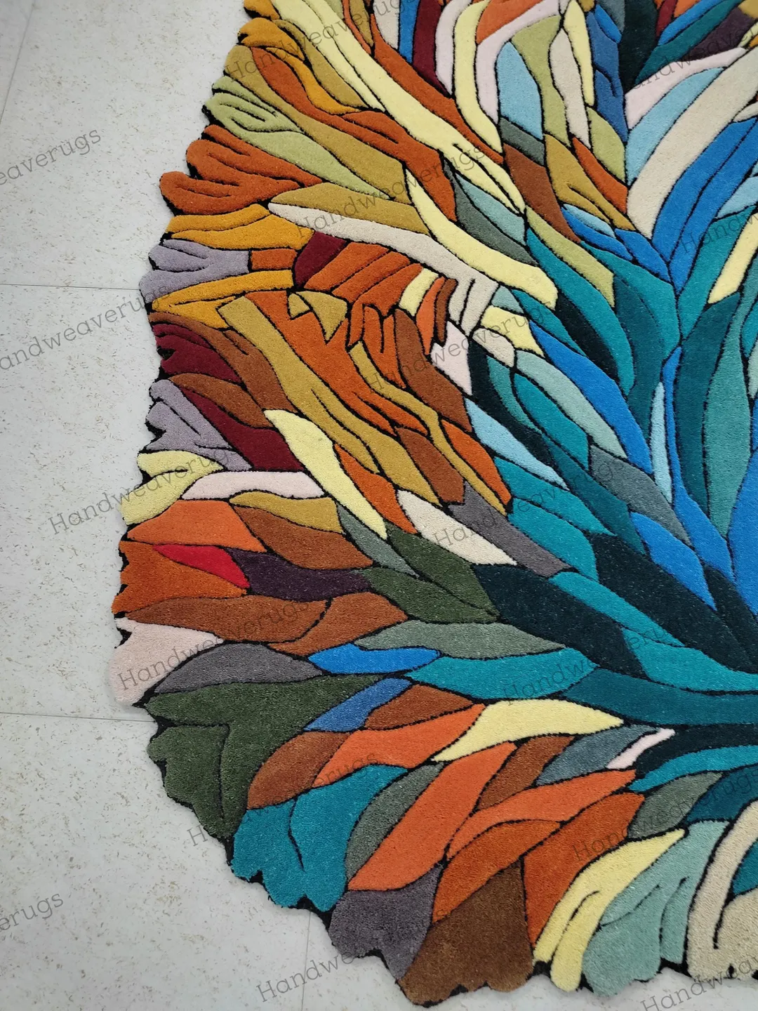Handmade Wool Botanical Rug 5'x8': Irregular Soft Area Carpet