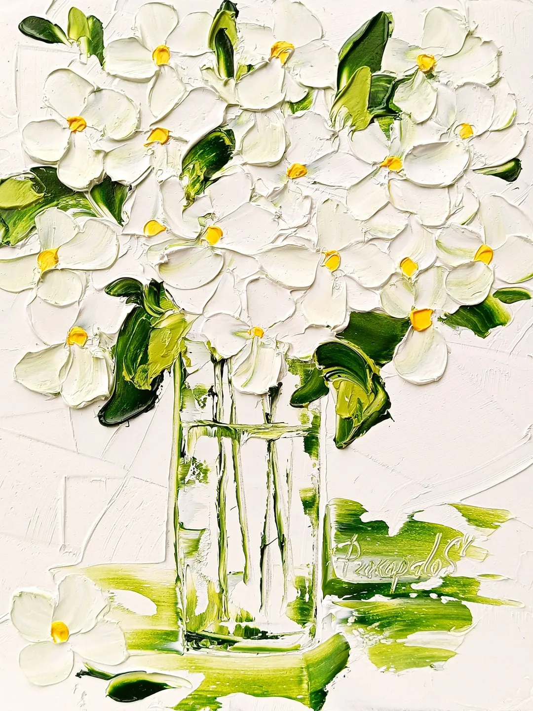 Hydrangea Painting Daisy Impasto Original Art 10 x 8 Floral Wall Art Flowers Small Oil Painting Impressionist Artwork by ArtProkopaloSv