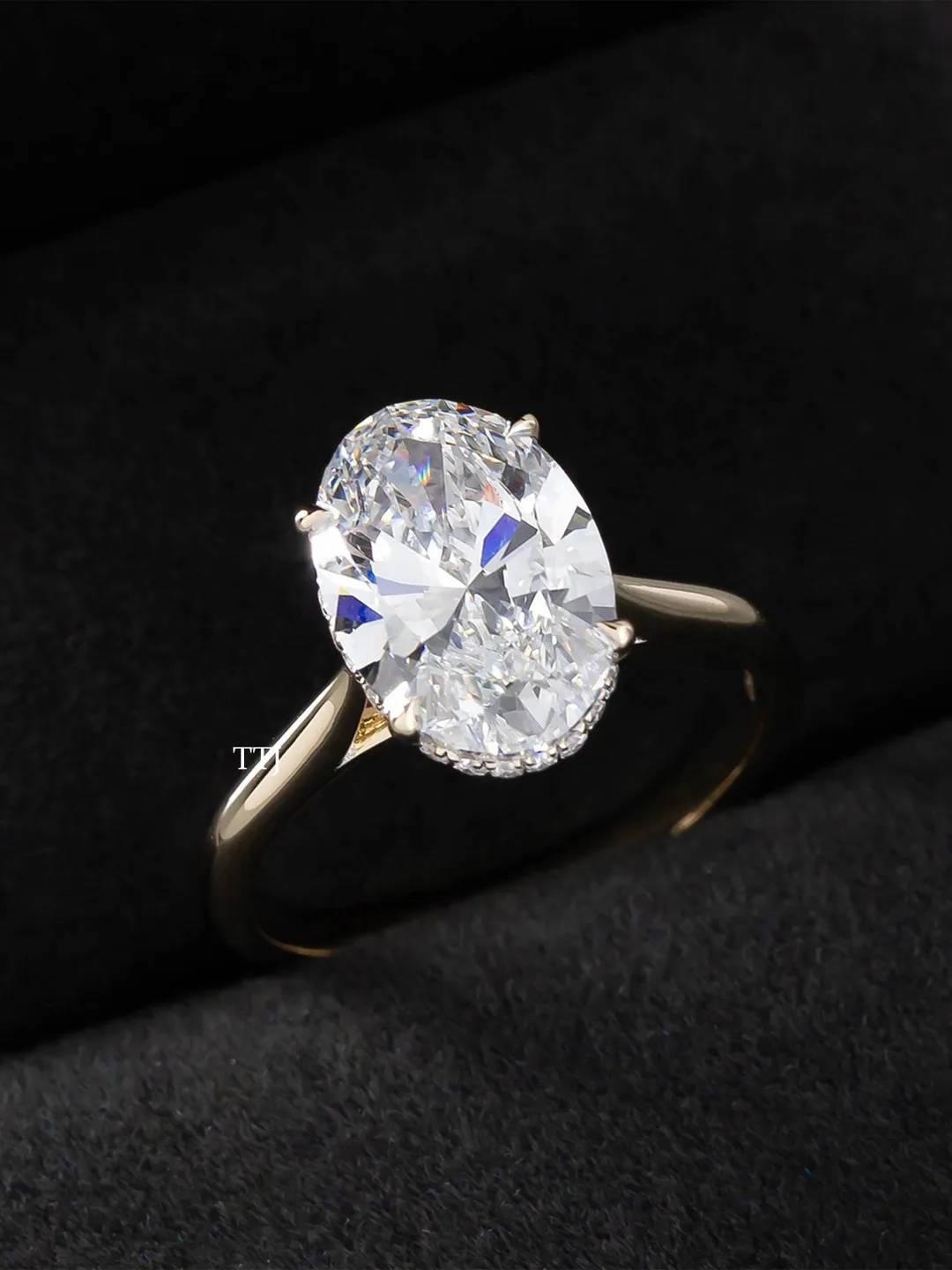 3CT Oval Cut Moissanite Hidden Halo Engagement Ring Set 14K Solid Gold ...