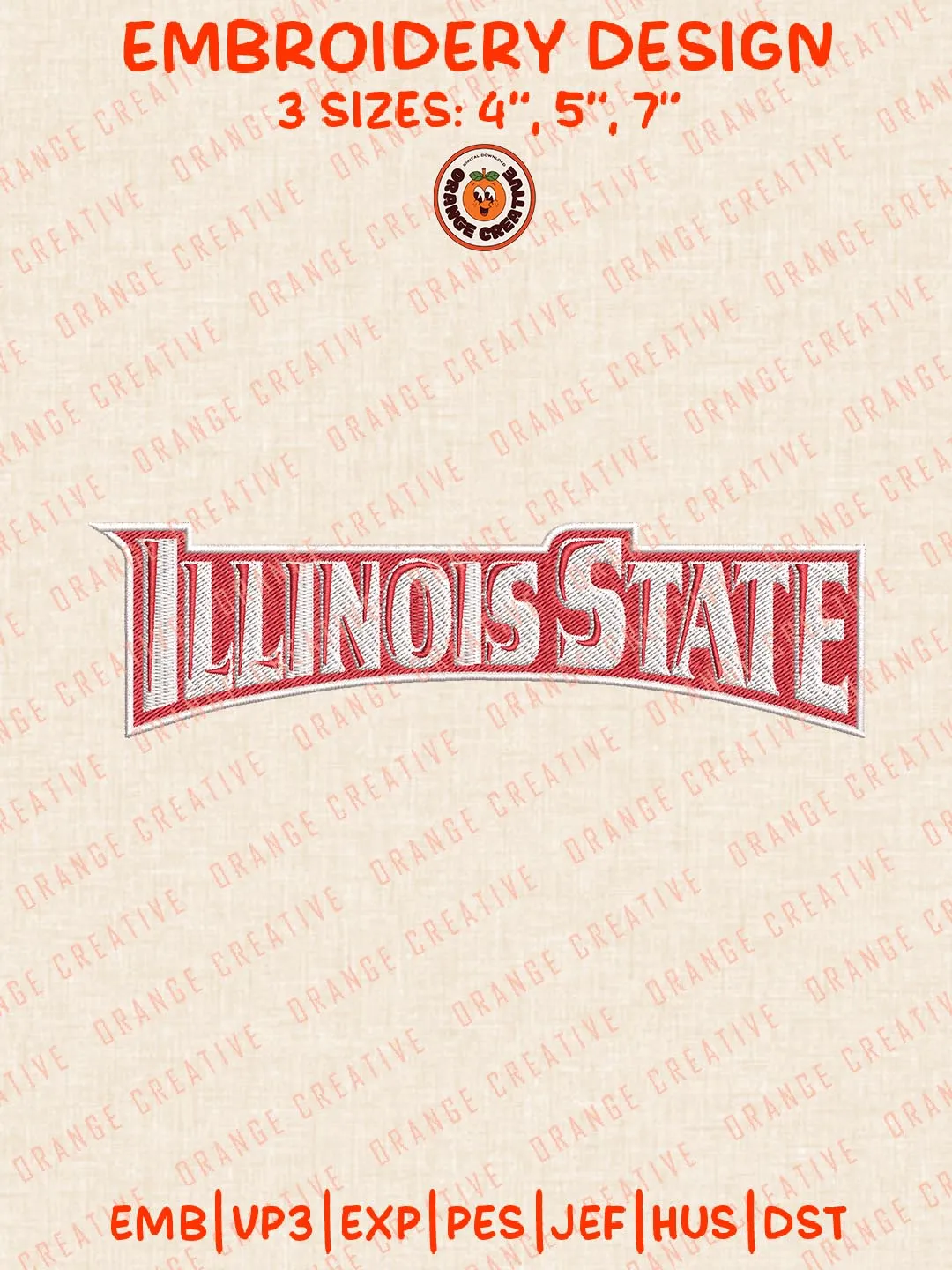 NCAA Illinois State Text Embroidery Design, NCAA Illinois State Redbirds Team Logo Embroidery Design, Machine Embroidery Design File, 4 Sizes, Custom Size, Digital Download