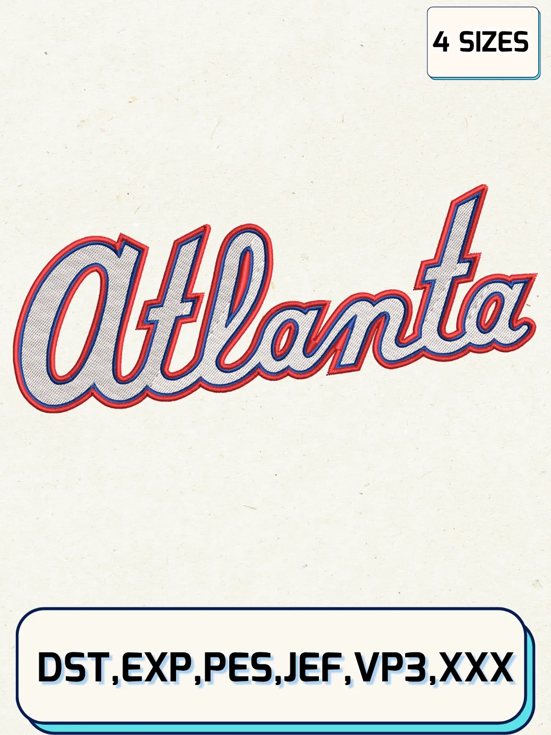 Atlanta Braves Jersey Logo Embroidery Design Files,MLB Logo Embroidery Designs,Machine Embroidery Files,4 Sizes